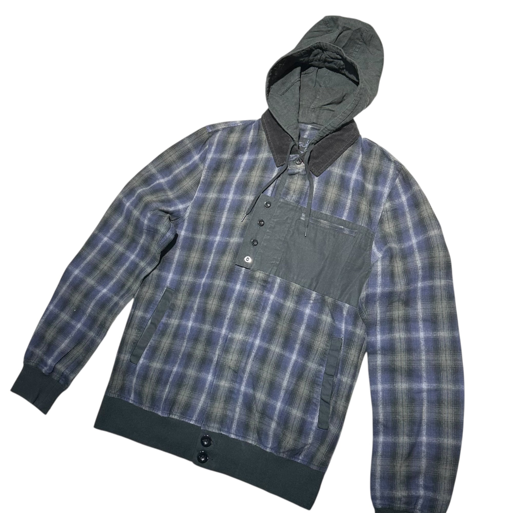 MARITHE FRANCOIS GIRBAUD(マリテフランソワジルボー) 00's Hooded Ombre Check Shirt フーデッド オンブレ チェック シャツ M7-4663 M ネイビー×ブラック Y2K ジャケット