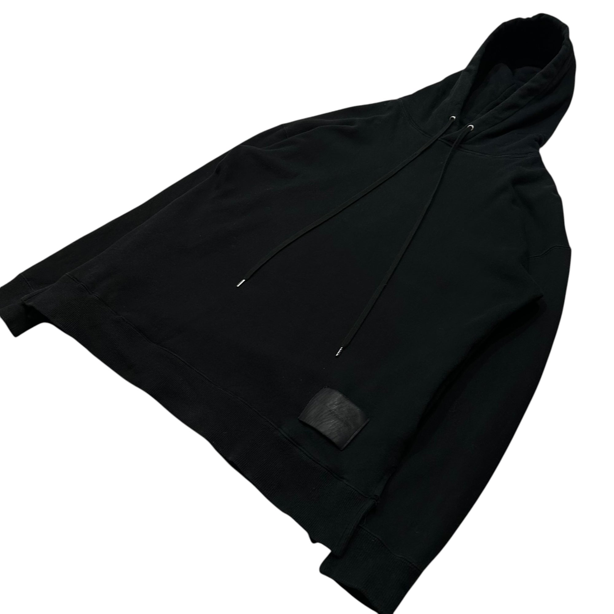 DIET BUTCHER SLIM SKIN(ダイエットブッチャースリムスキン) 2019AW Hem Leather Patch Pullover Hoodie 裾 革パッチ プルオーバー パーカー 1 ブラック サイドスリット