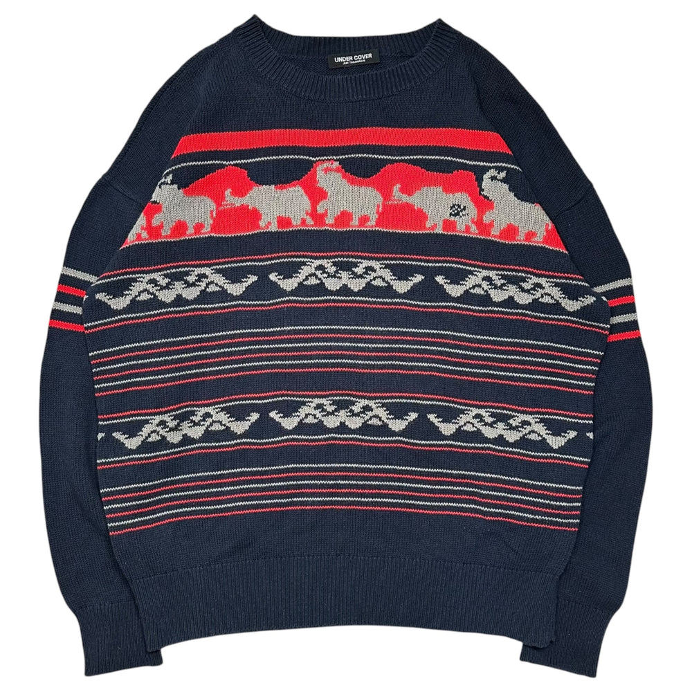 UNDERCOVER(アンダーカバー) 1997SS ”ELEPHANT” Nordic cotton-mix knit ノルディック コットン ミックス ニット UC-7S-KN-01 ネイビー×レッド ELEPHANT期 90's 90年代