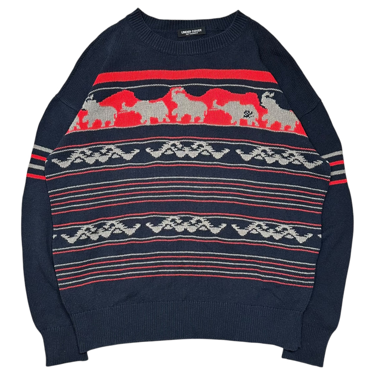 UNDERCOVER(アンダーカバー) 1997SS ”ELEPHANT” Nordic cotton-mix knit ノルディック コットン ミックス ニット UC-7S-KN-01 ネイビー×レッド ELEPHANT期 90's 90年代
