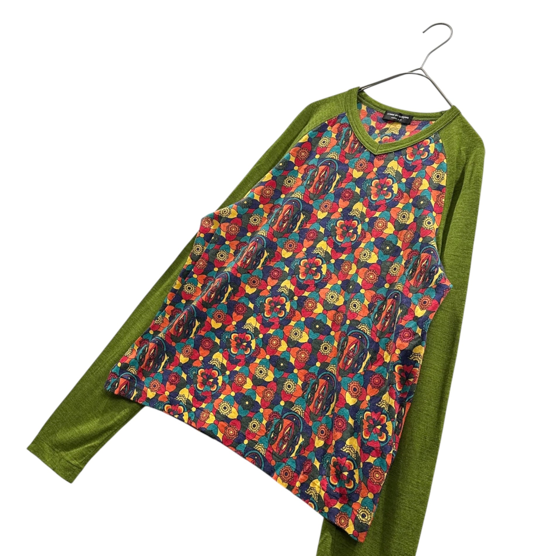 COMME des GARCONS HOMME PLUS(コムデギャルソンオムプリュス) 2001AW Psychedelic Era Psychedelic Print Sleeve Panel Wool Knit Top サイケデリック期 サイケ柄 袖 切替 ウール カットソー PC-T009 FREE マルチカラー×グリーン AD2001 00s アーカイブ