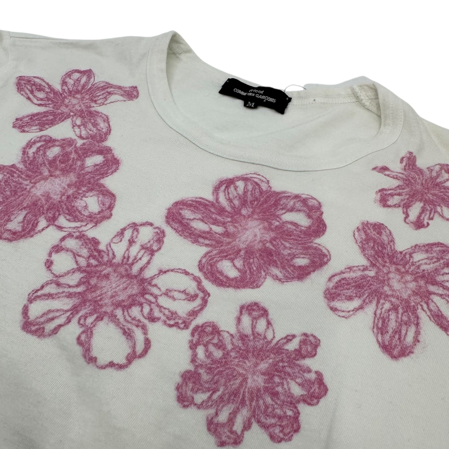 tricot COMME des GARCONS(トリココムデギャルソン) 10SS Flower Print Crew Neck T-Shirt フラワープリント クルーネック Tシャツ TE-T013 M ホワイト×ピンク AD2009