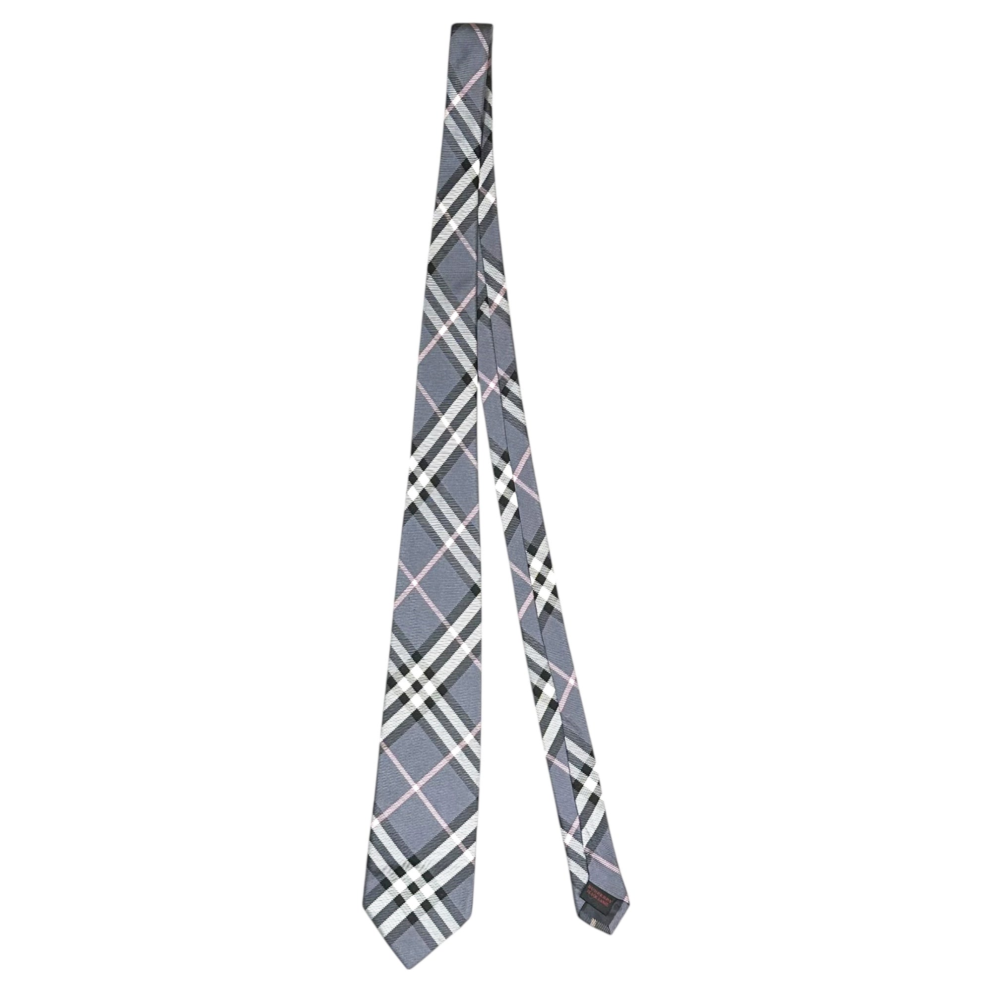 美品 バーバリーブラックレーベル ネクタイ ノヴァチェック ブルー シルク ロゴ BURBERRY BLACK LABEL(バーバリーブラックレーベル) Nova Check Silk