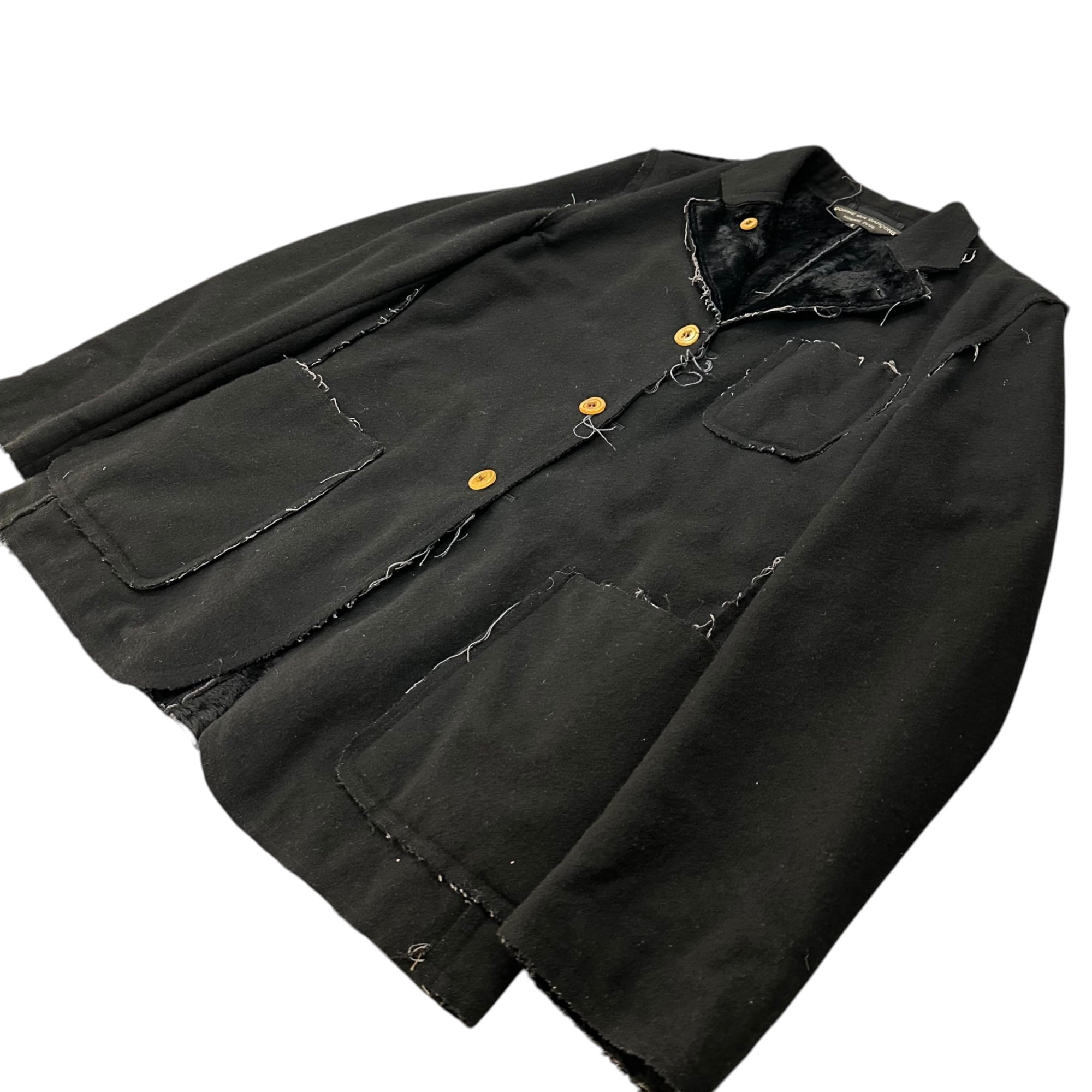 COMME des GARCONS HOMME PLUS(コムデギャルソンオムプリュス) 02AW Fur-lined Raw-edge Wool Design Jacket 内側ファー 断ち切り ウール デザイン ジャケット PG-J082 S ブラック AD2002 四つの黒期 アーカイブ