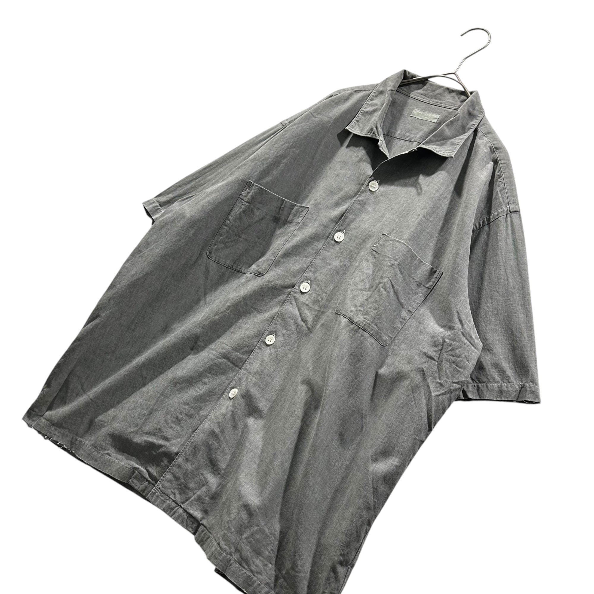COMME des GARCONS HOMME(コムデギャルソンオム) 80's~90's Open-collar S/S Shirt オープンカラー 半袖 シャツ 表記無(L程度) ライトグレー 80年代～90年代 田中オム