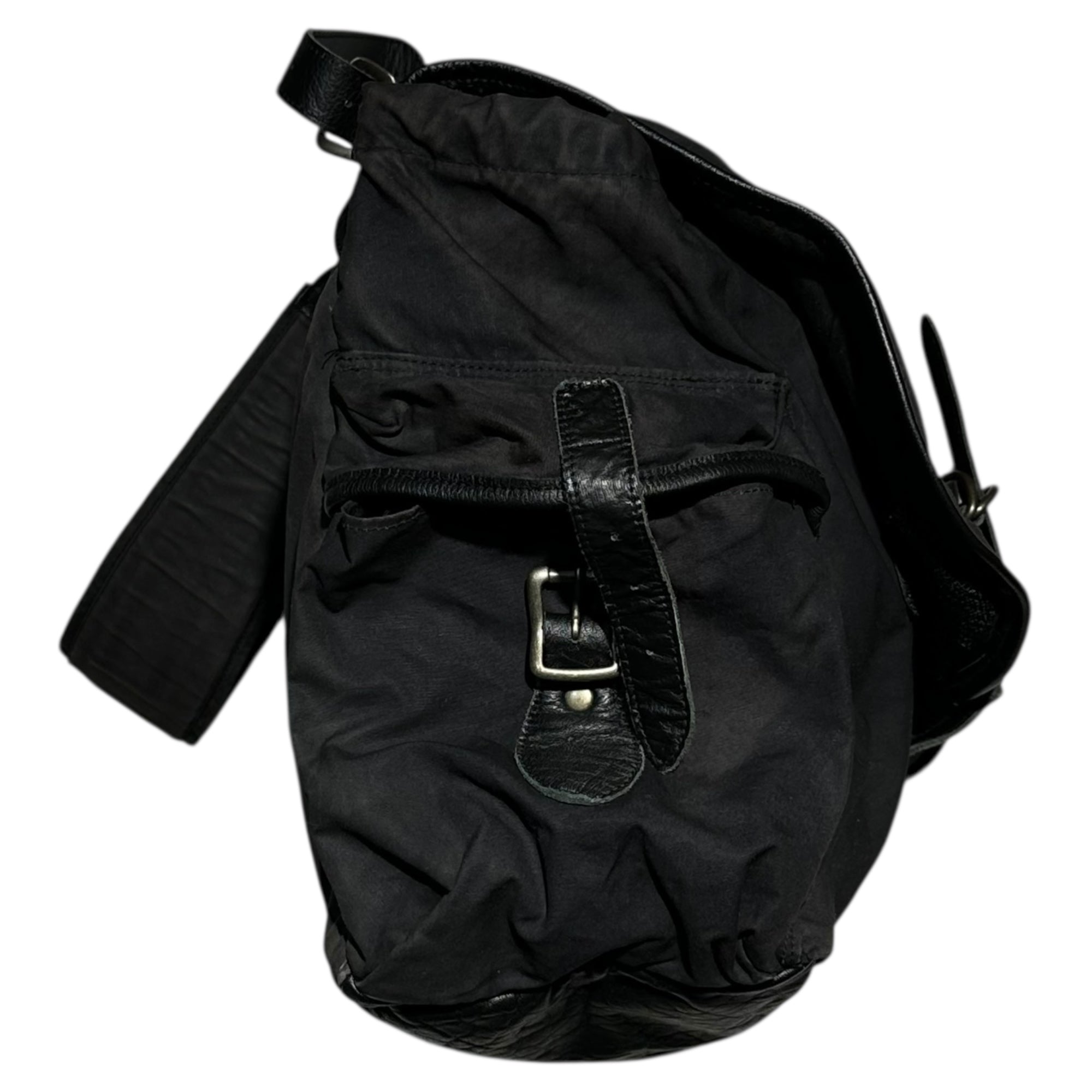 STIFF(スティッフ) Leather-Trimmed Big Messenger Bag レザー 切替  ビッグ メッセンジャー バッグ ブラック