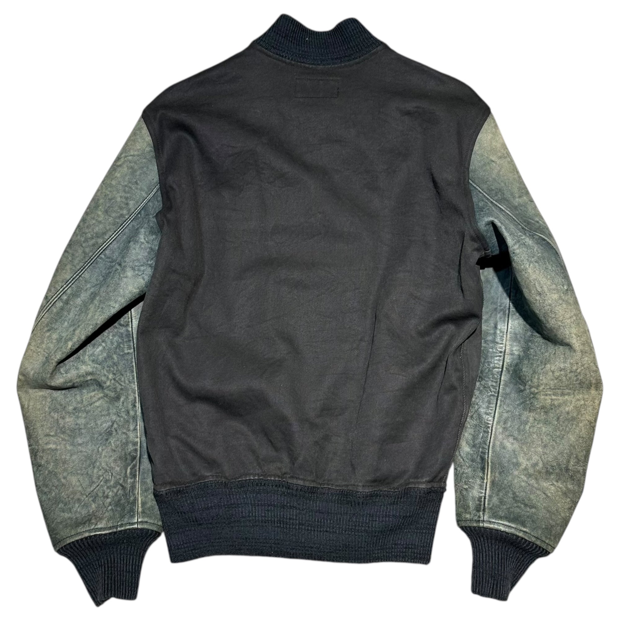 RRL(ダブルアールエル) Vintage-Processed Indigo Leather Sleeve Varsity Jacket ヴィンテージ加工 インディゴ レザースリーブ バーシティ ジャケット  S ブラック×インディゴ