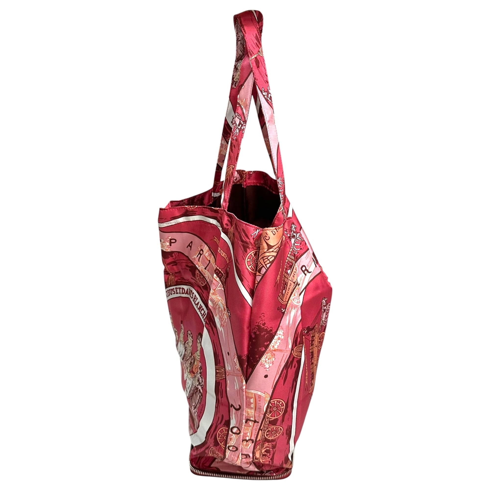 HERMES(エルメス) ”JEU DES OMNIBUS ET DAMES BLANCHES”  Silky Pop オムニバスと白い貴婦人のゲーム シルキーポップ ルージュアッシュ ブッフルスキッパー エコバッグ トートバッグ 折り畳み