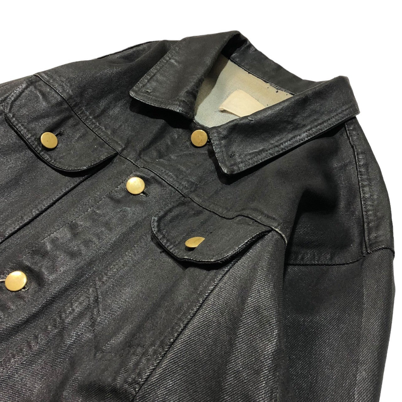 Maison Martin Margiela(メゾン マルタンマルジェラ) 90's Artisanal Bianchetto denim  jacket アーティザナル ペンキ 加工 デニム ジャケット ワイルドステッチ ビアンケット M ブラック 白タグ　90年代 オーバーサイズ  メンズサイズ