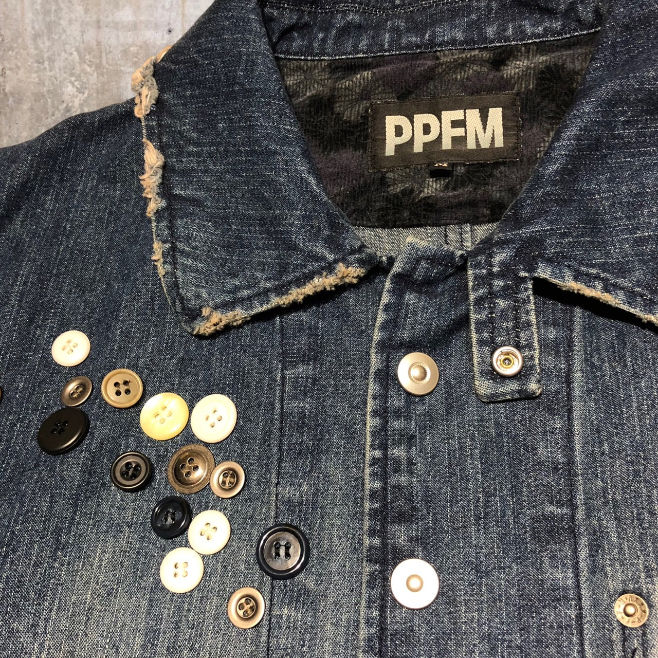 PPFM(ピーピーエフエム) 05'sユーズド加工ボボタン装飾カバーオール 35-02BC06 M ブルー