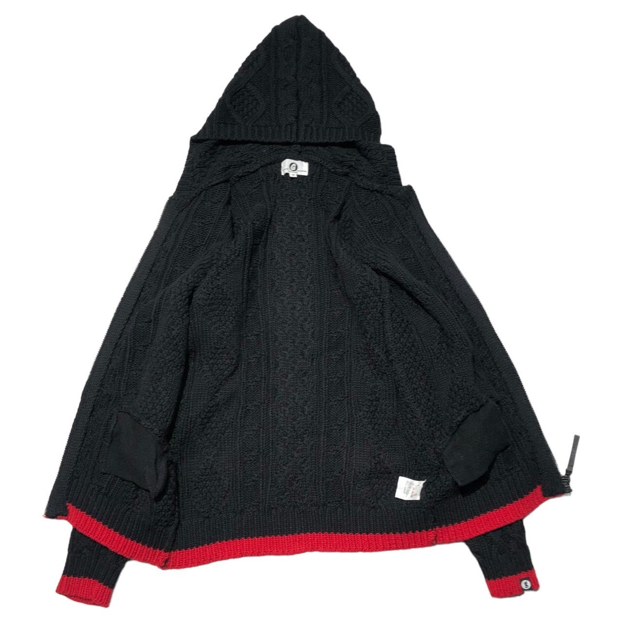 GOODENOUGH(グッドイナフ) 15AW CABLE KNIT ZIP PARKA ケーブルニット ジップアップ パーカー 復刻  GE-155004 M ブラック×レッド