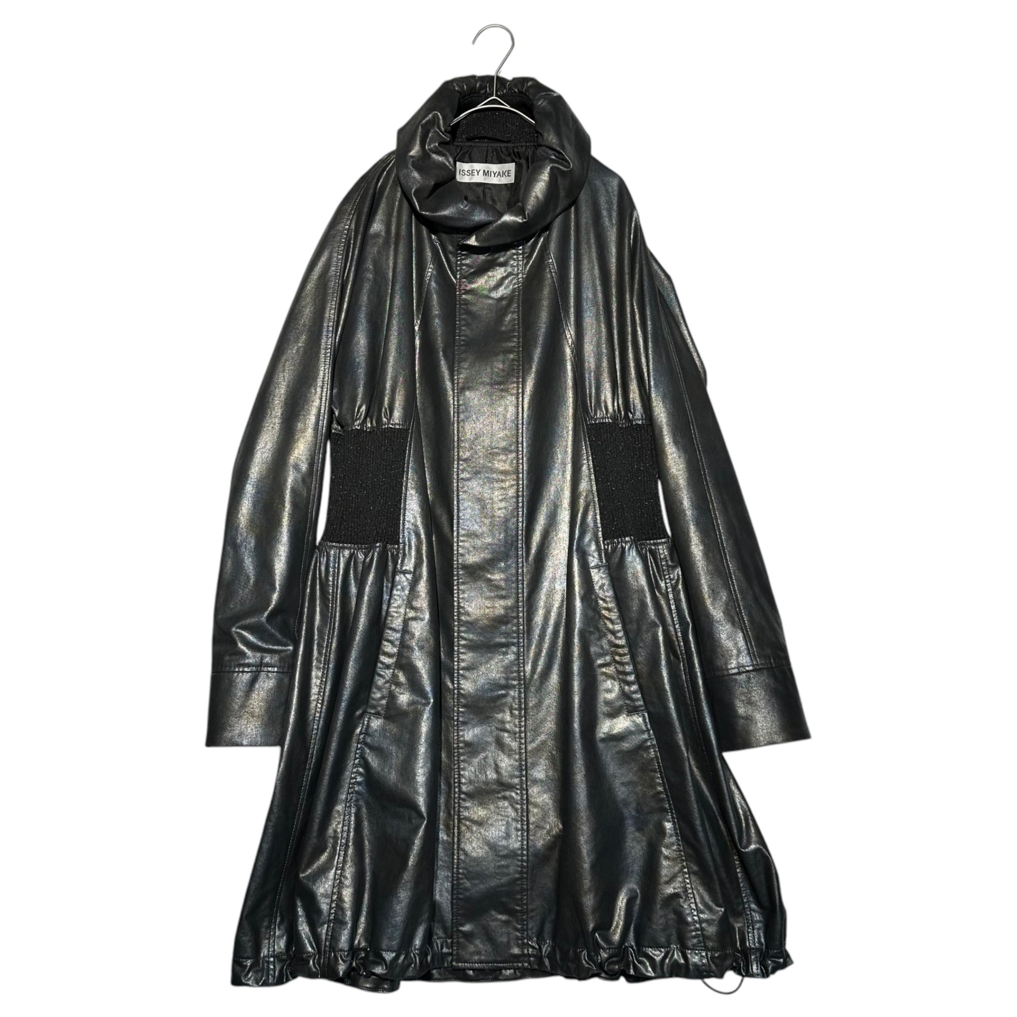 ISSEY MIYAKE(イッセイミヤケ) Eco-leather balloon silhouette waist gather coat エコレザー バルーン シルエット ウエスギャザー コート フェイクレザー IM54FA504 3(L程度) ブラック