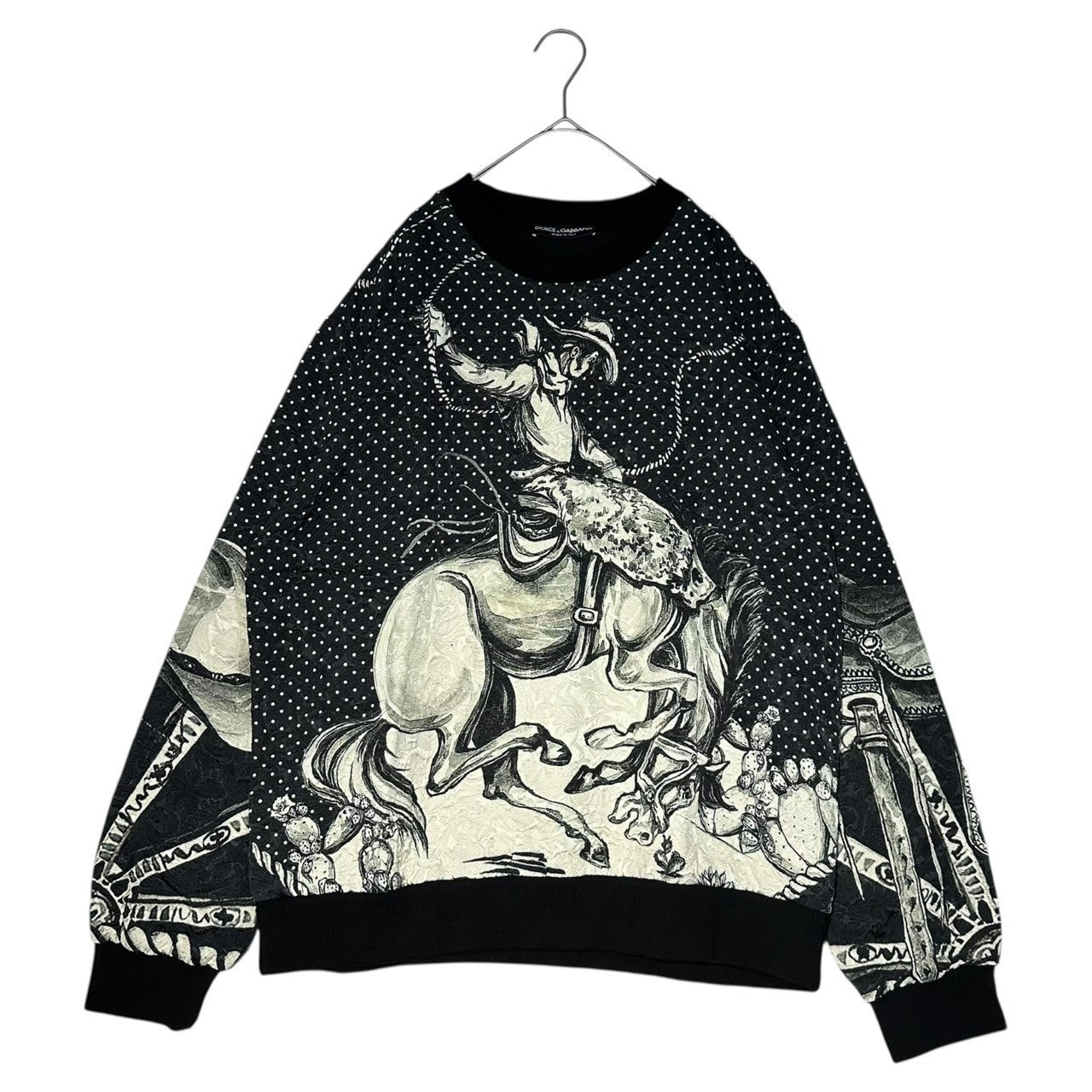 DOLCE&GABBANA(ドルチェ&ガッバーナドルガバ) Cowboy Dot Graphic Jacquard Sweatshirt カウボーイ ドット グラフィック ジャガード スウェット G9GR5T FPMGA 56(XXXL程度) ブラック×ホワイト