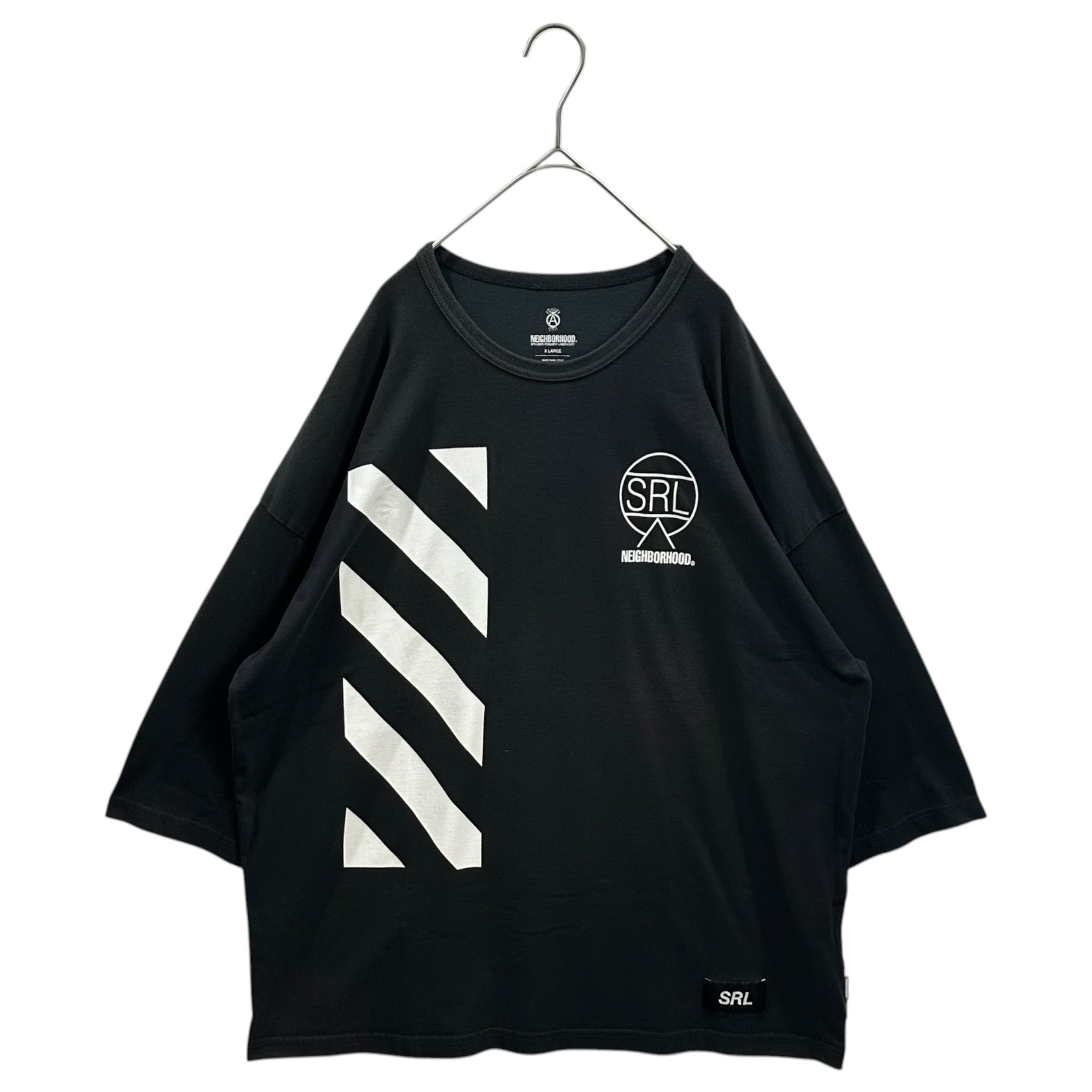 NEIGHBORHOOD(ネイバーフッド) SRL LOGO LINE CREW NECK T-SHIRT ロゴ ライン クルーネック Tシャツ 251BWNH-CSM04 XL ブラック×ホワイト