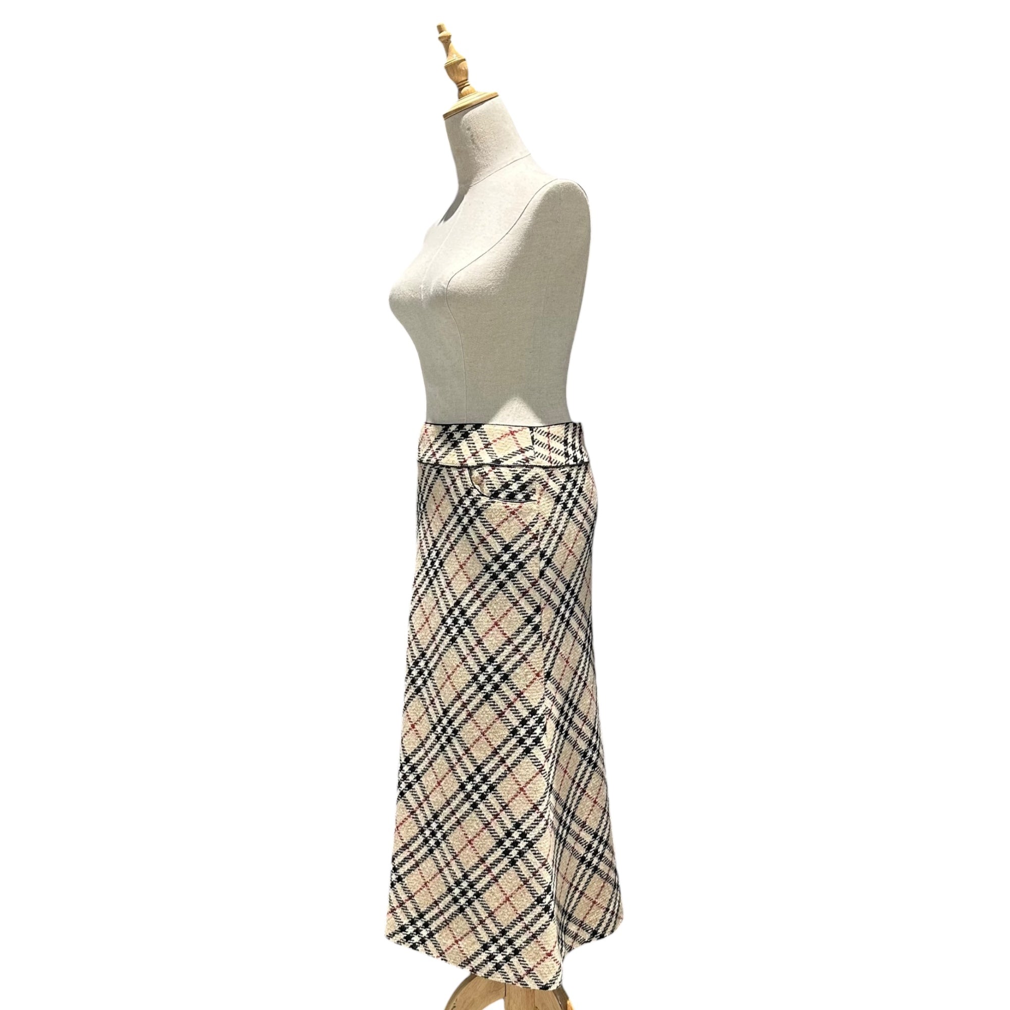 BURBERRY LONDON(バーバリーロンドン) Old Nova Check Wool Long Skirt オールド ノヴァ チェック ウール ロング スカート FX036-090 38(M) ベージュ×ブラック×レッド