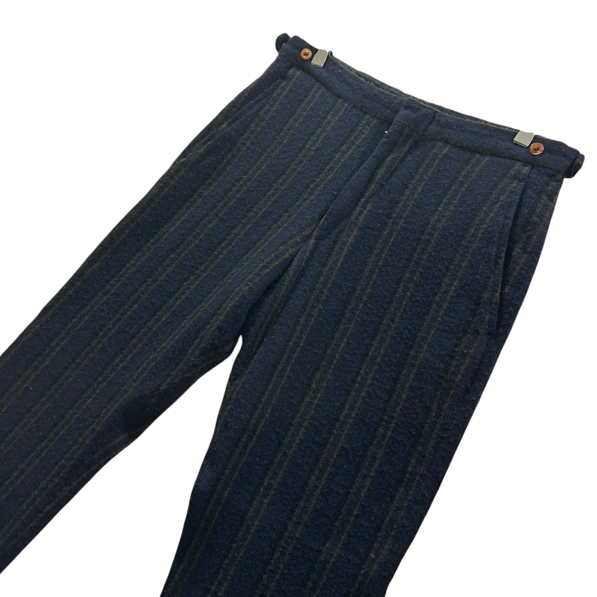 COMME des GARCONS HOMME PLUS(コムデギャルソンオムプリュス) 2002AW Wool-Nylon Full-Milled Striped Tapered Slacks ウール ナイロン 縮絨 ストライプ テーパード スラックス PG-P062 M ネイビー×ブラウン×ブラウン AD2002 00s アーカイブ 四つの黒期