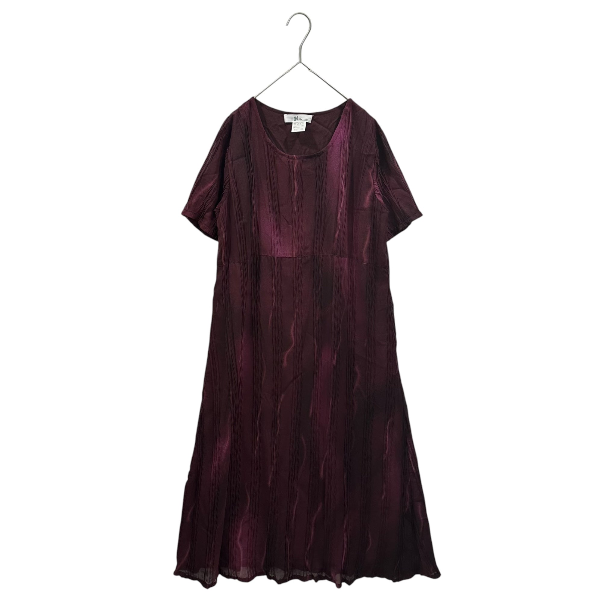 24 ISSEY MIYAKE(トゥエンティフォーイッセイミヤケ) 2011AW Pleated Crinkle S/S Long Dress シワ プリーツ 加工 半袖 ロング ワンピース TF13FF268 2 ボルドー