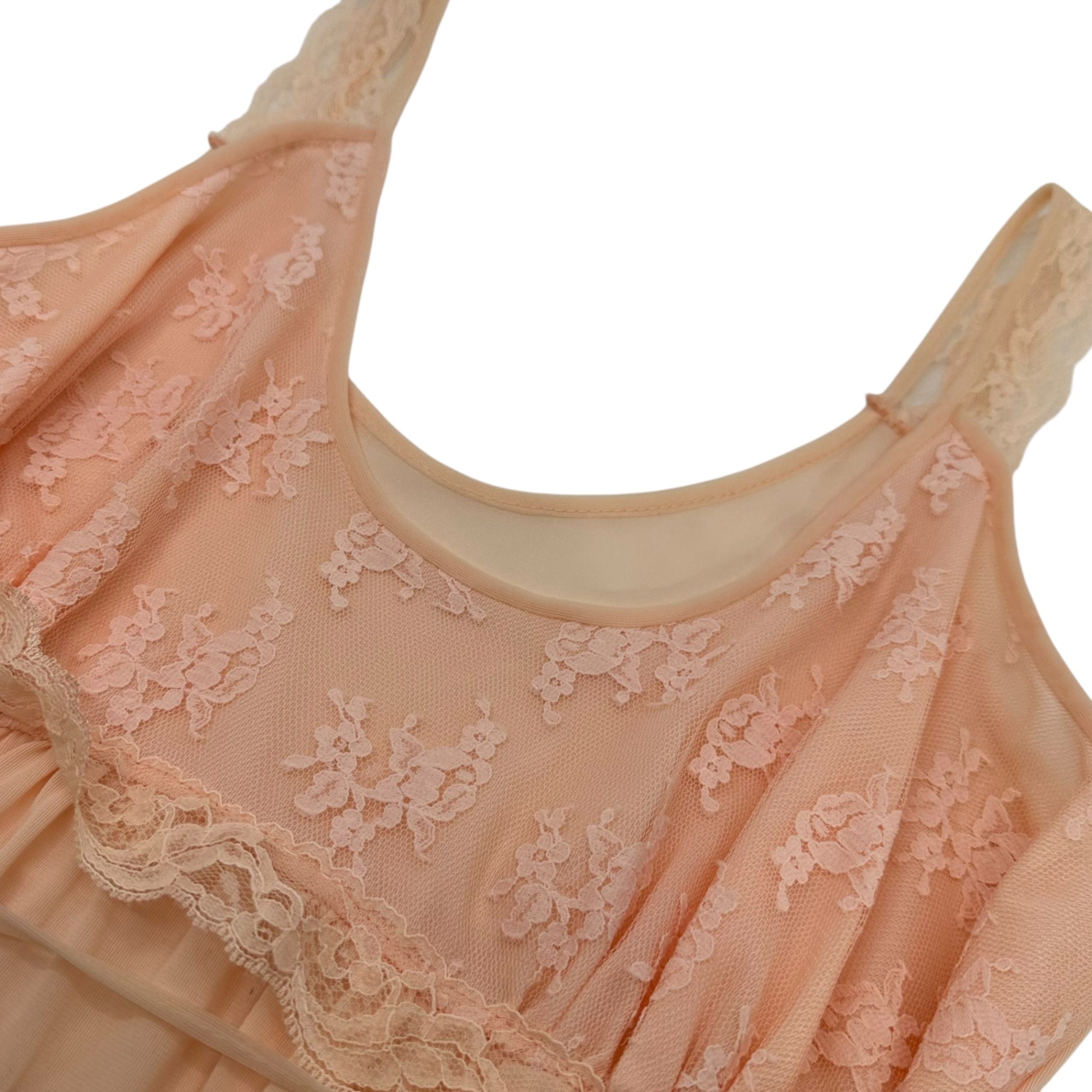VINTAGE(ヴィンテージ) 70’s front ribbon salmon pink camisole onepiece サーモンピンクのリボンとキャミソールロング丈ワンピース 表記無し(M〜Lサイズ程度) ピンク