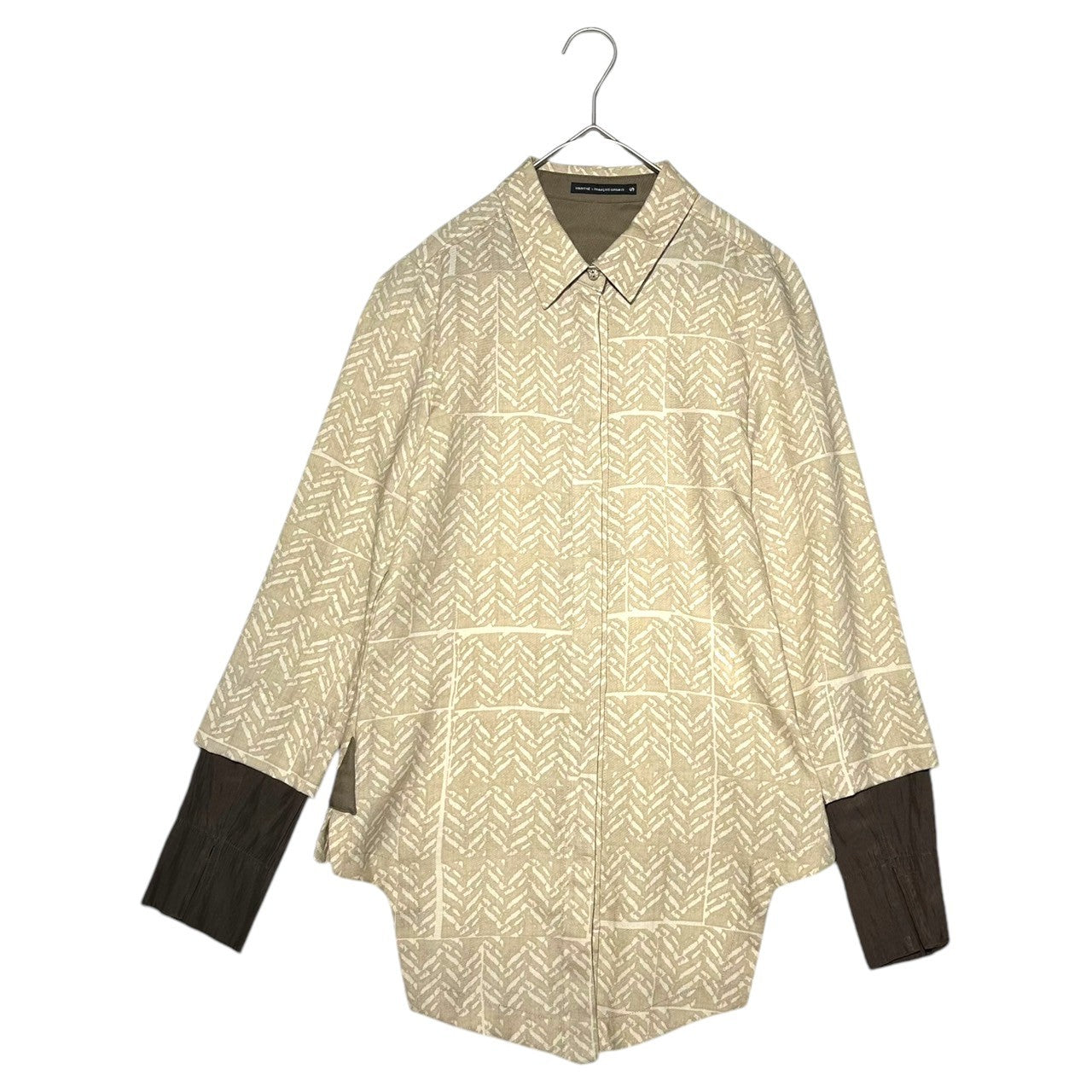 MARITHE FRANCOIS GIRBAUD(マリテフランソワジルボー) 00's Sleeve Switching Pattern L/S Shirt 袖切替 総柄 比翼 長袖 シャツ F7-5637 S ベージュ Y2K