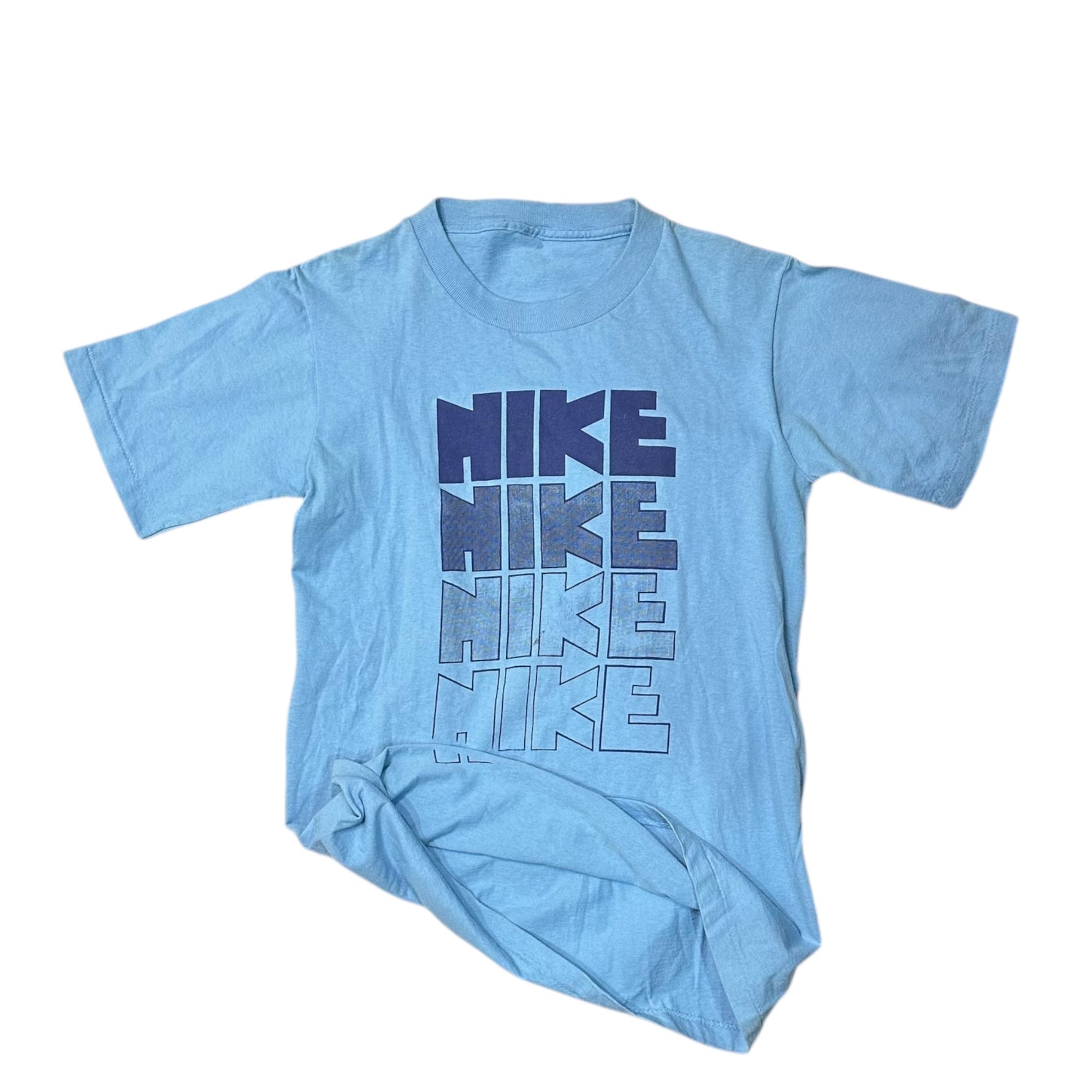 NIKE(ナイキ) 80's 4-row logo print T-shirt 【エラープリント】 ゴツナイキ 4連 ロゴ プリント Tシャツ 表記無(M程度) スカイブルー 80年代 オリジナル ヴィンテージ
