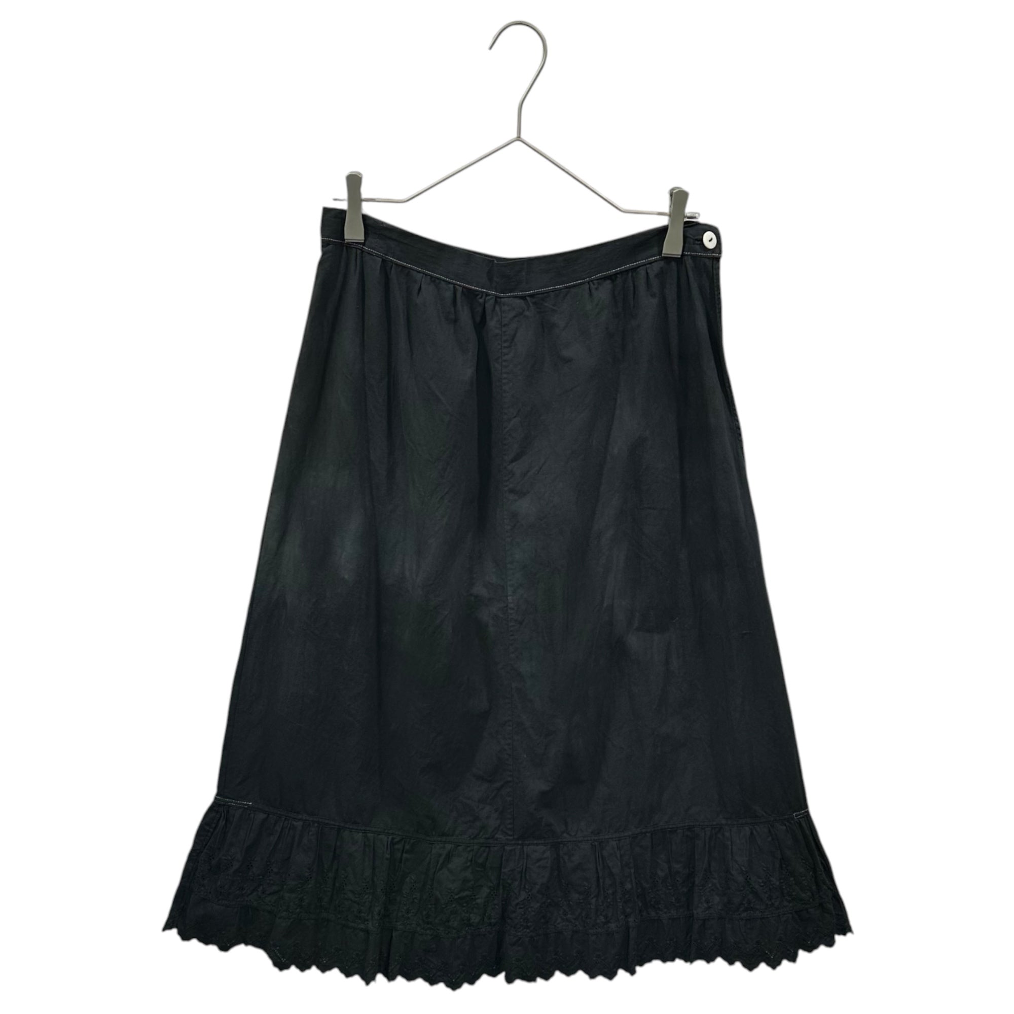 Euro antique(ヨーロッパアンティーク) 1920's~ cotton cutwork designlace hem long skirt 裾レースデザインのコットンロングスカート 表記無し(M程度) ブラック