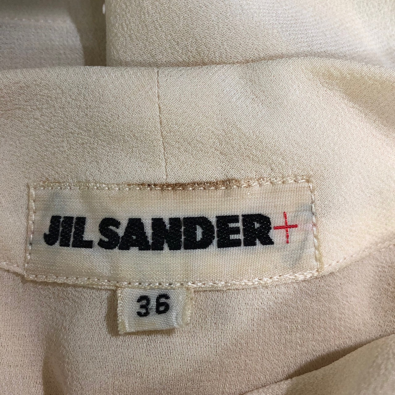 JIL SANDER+(ジルサンダープラス) 90'sシルクテーラードカラーダブル半袖シャツ 36(Sサイズ程度)※メンズでも着れるサイズ感 ベージュ 本人期 ヴィンテージ