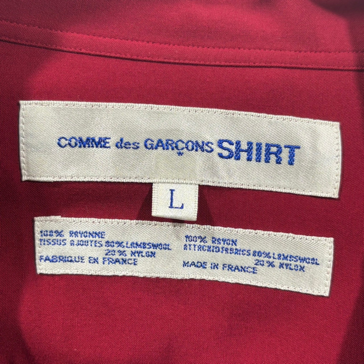 COMME des GARCONS SHIRT(コムデギャルソンシャツ) 1990's Wool-Sleeved Open-Collar Shirt ウールスリーブ オープンカラー シャツ L レッド×ブラウン フランス製