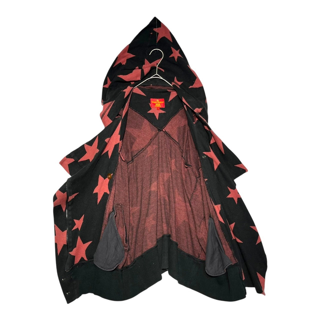 Vivienne Westwood RED LABEL(ヴィヴィアンウエストウッドレッドレーベル) Star all over pattern big hood zip up hoodie スター総柄 ビッグフード ジップアップ パーカー 16-01-331001 3(L) ブラック×レッド