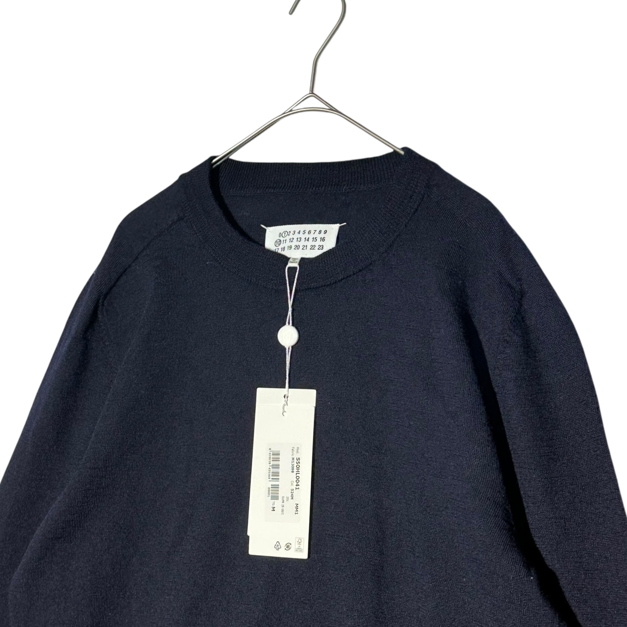 MAISON MARGIELA(メゾンマルジェラ) 25SS ELBOW PATCH WOOL SWEATER エルボー パッチ ウール セーター ニット  S50HL0041 M ネイビー×ブラウン