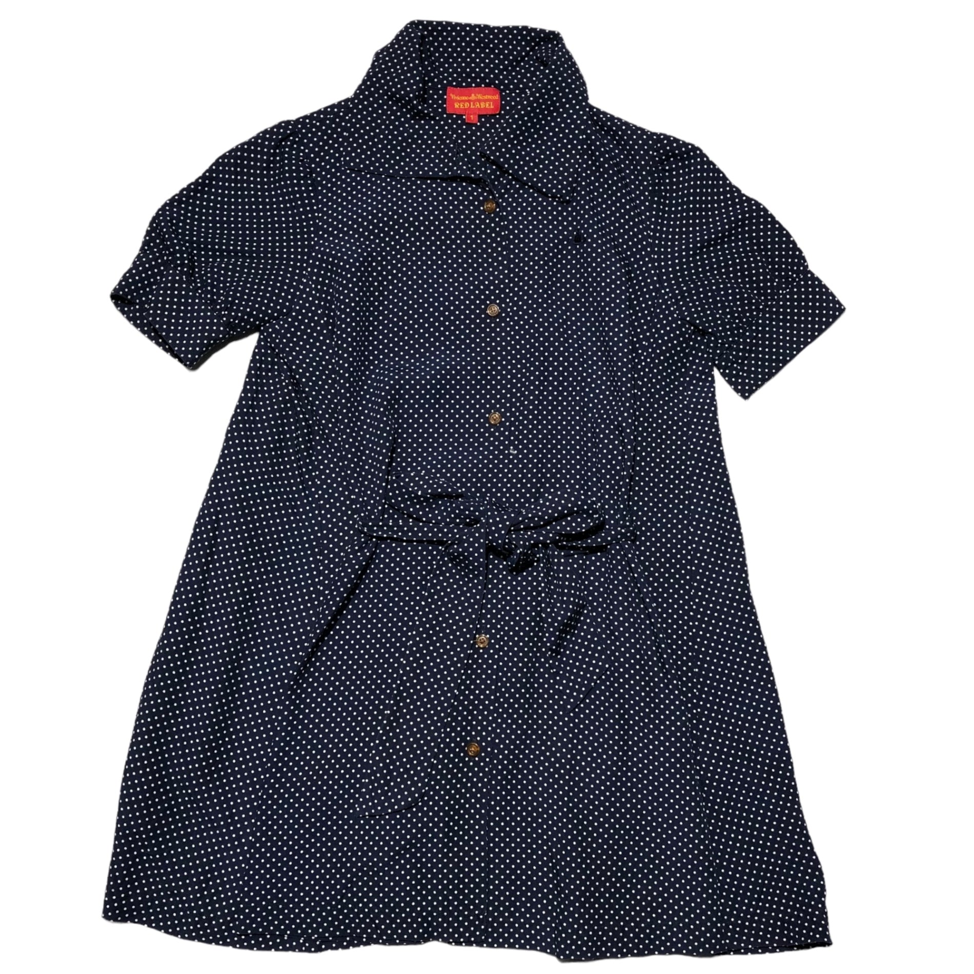 Vivienne Westwood RED LABEL(ヴィヴィアンウエストウッドレッドレーベル) 00's short sleeve dot blouse ショート スリーブ ドット ブラウス 357-01-59003 1(S程度) ネイビー×ホワイト ワンピース チュニック