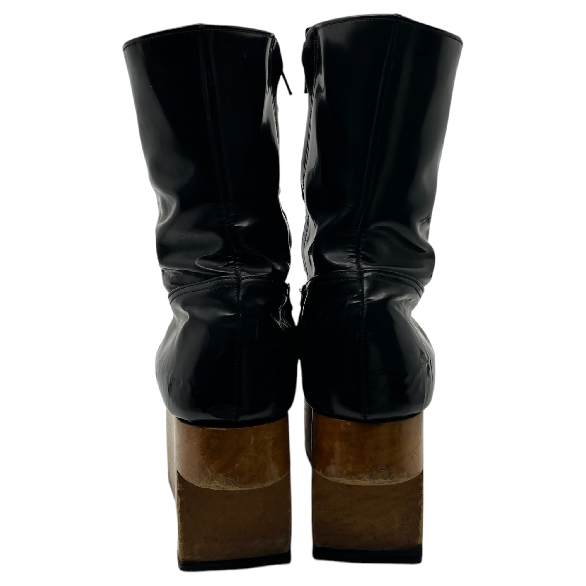 Vivienne Westwood(ヴィヴィアンウエストウッド) 00's UK Made Side Zip Enamel Rocking Horse Boots UKメイド サイドジップ エナメル ロッキンホース ブーツ ヴィンテージ 表記消え(24.0~24.5cm程度) ブラック×ナチュラル 00年代ヴィンテージ