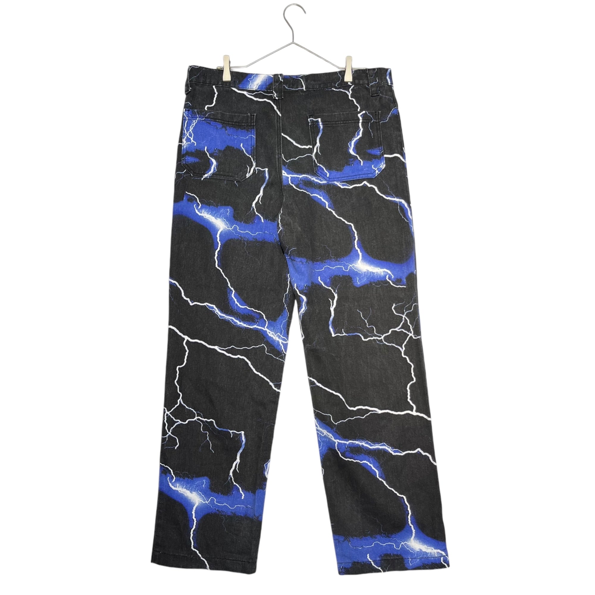 JADED LONDON(ジェイデッドロンドン) LIGHTNING BOLT PRINT JEANS ライトニング プリント デニム パンツ W34 ブラック×ブルー 雷