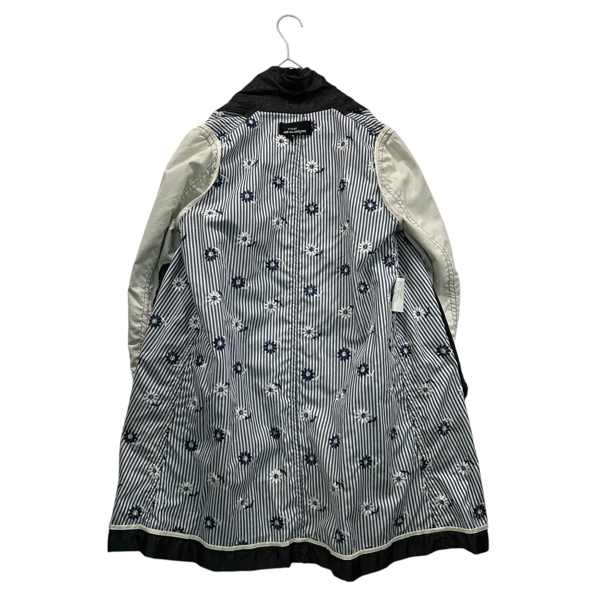 tricot COMME des GARCONS(トリココムデギャルソン) 12SS Inner Stripe × Floral Embroidery Polyester Coat インナー ストライプ × 花 刺繍 ポリ 比翼 コート TI-C003 S ブラック AD2011