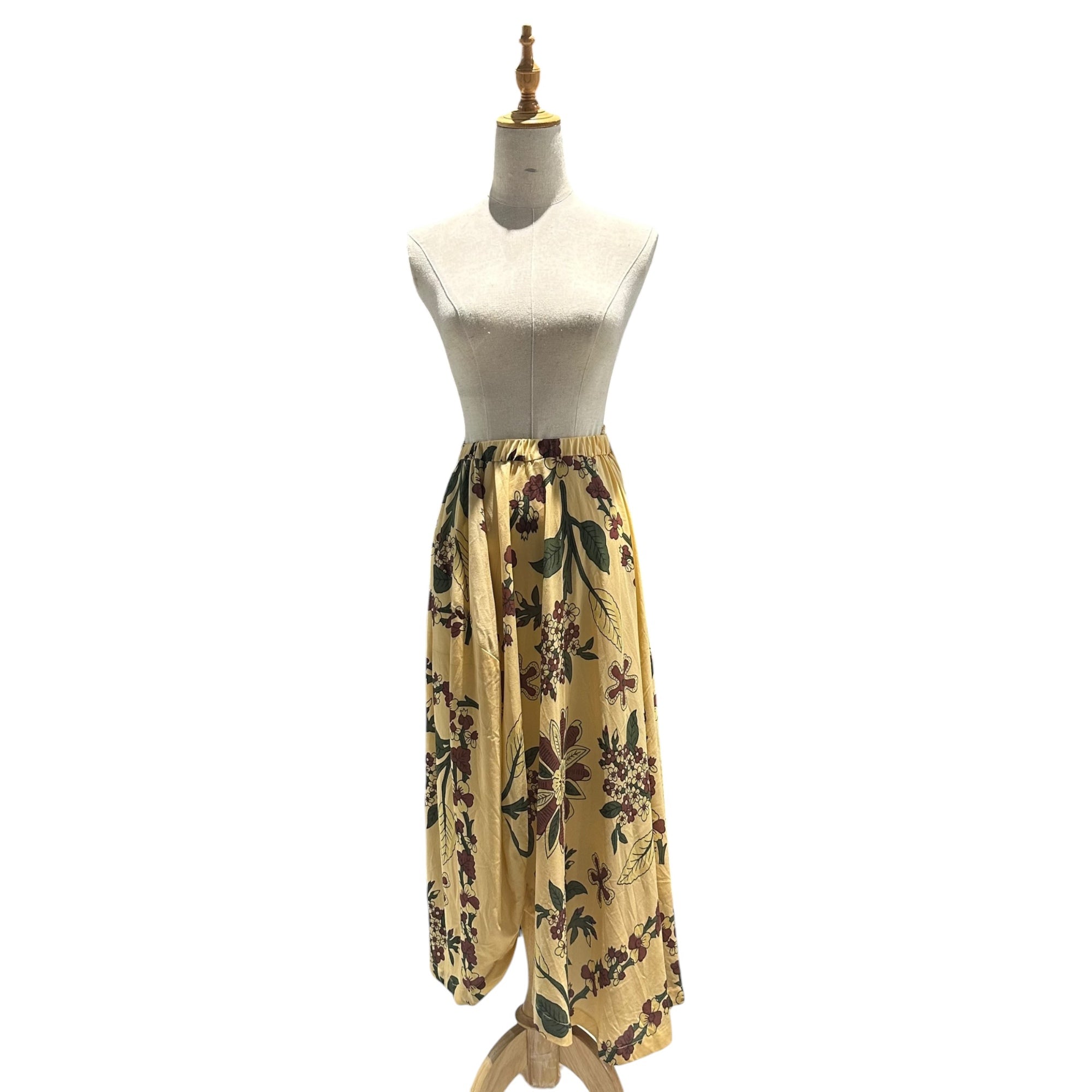 COMME des GARCONS(コムデギャルソン) 1991AW Floral-Print Nylon Asymmetrical Skirt フラワー プリント ナイロン 変形 スカート GS-11051S S イエロー×グリーン AD1991 90s アーカイブ