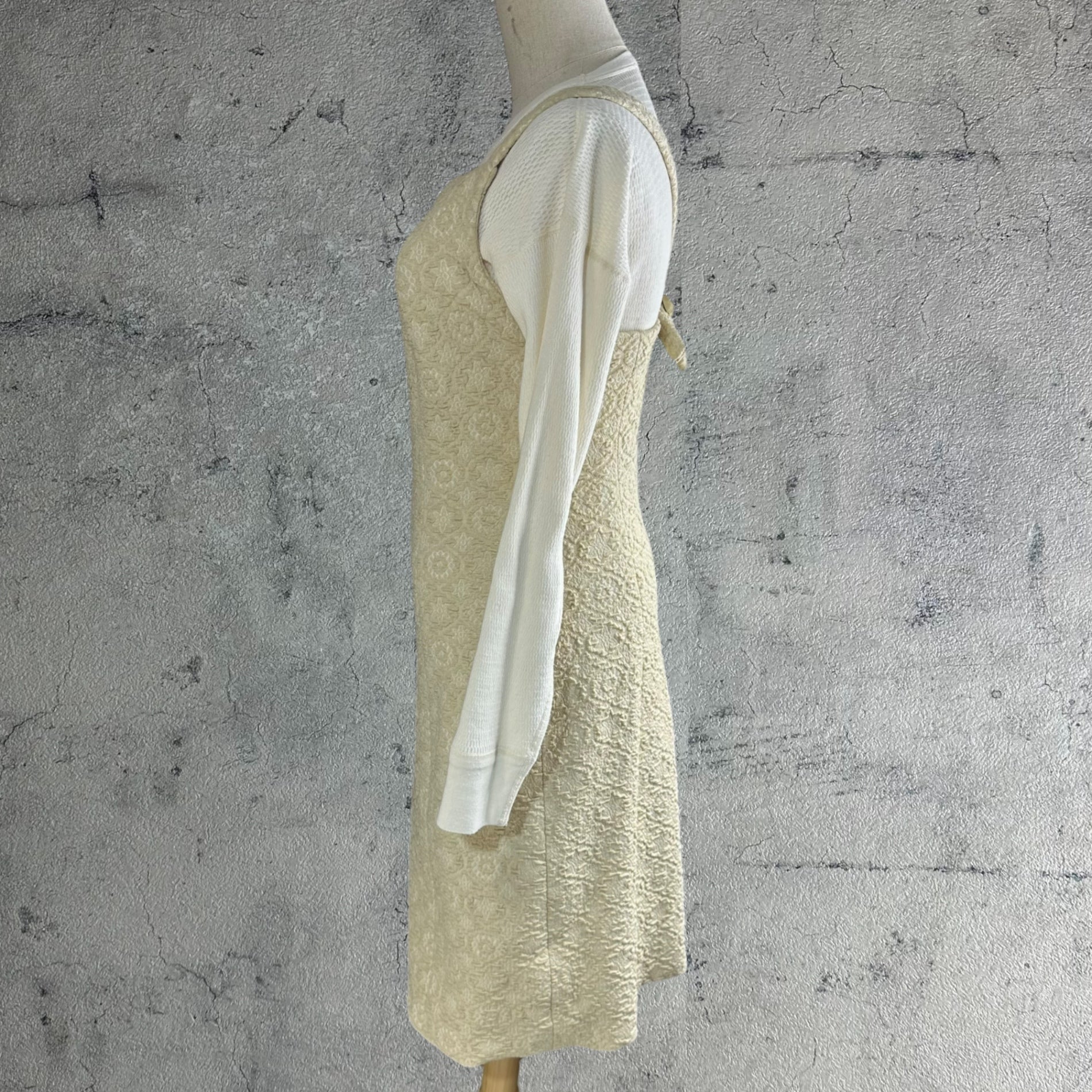 Euro Vintage(ヨーロッパヴィンテージ) Pivoine_70's~ cotton jacquard suspender dress/コットンジャガードサスペンダーワンピース 42(Mサイズ程度) ベージュ