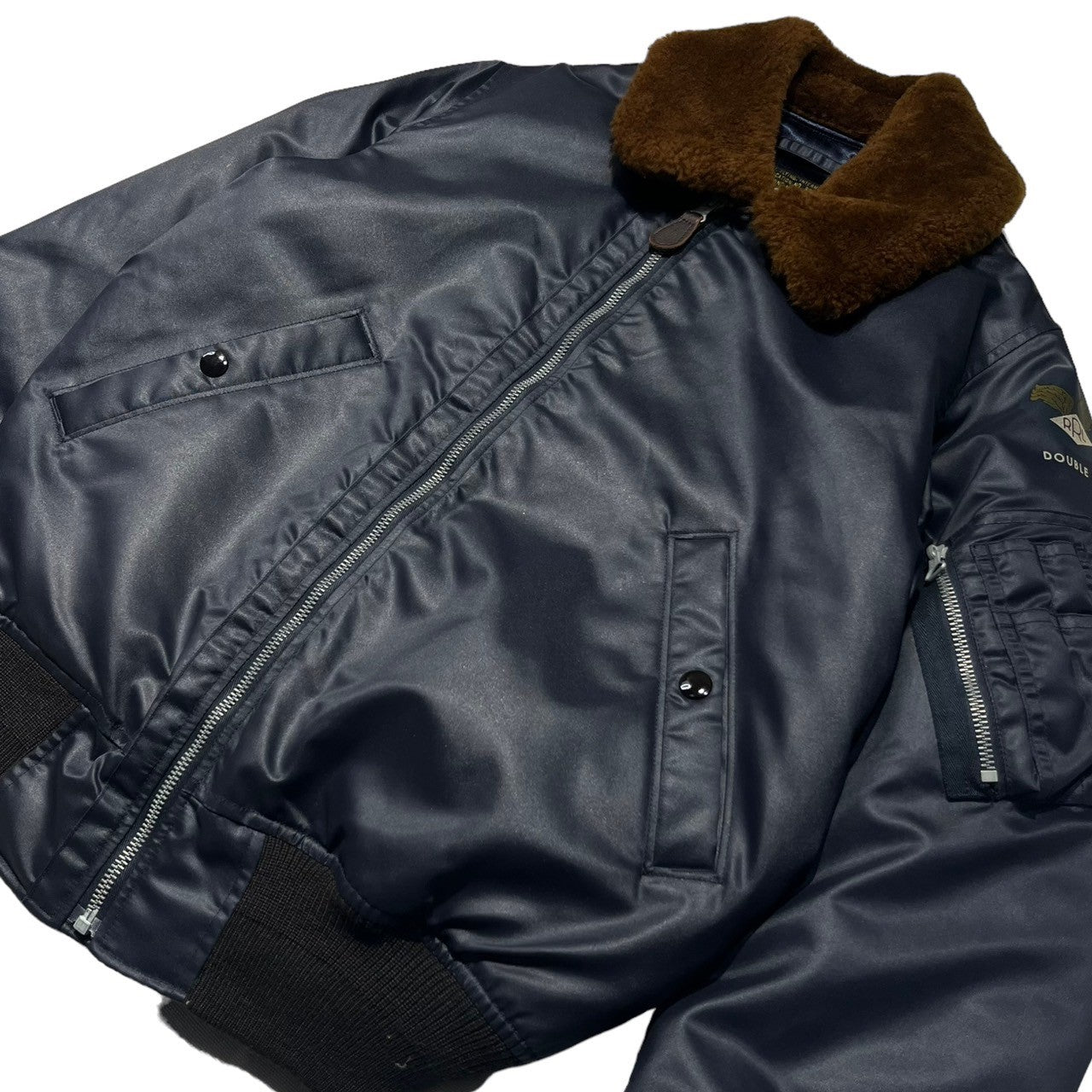 RRL(ダブルアールエル) B-15C flight jacket フライトジャケット RRL-J-381 XS ネイビー×ブラウン