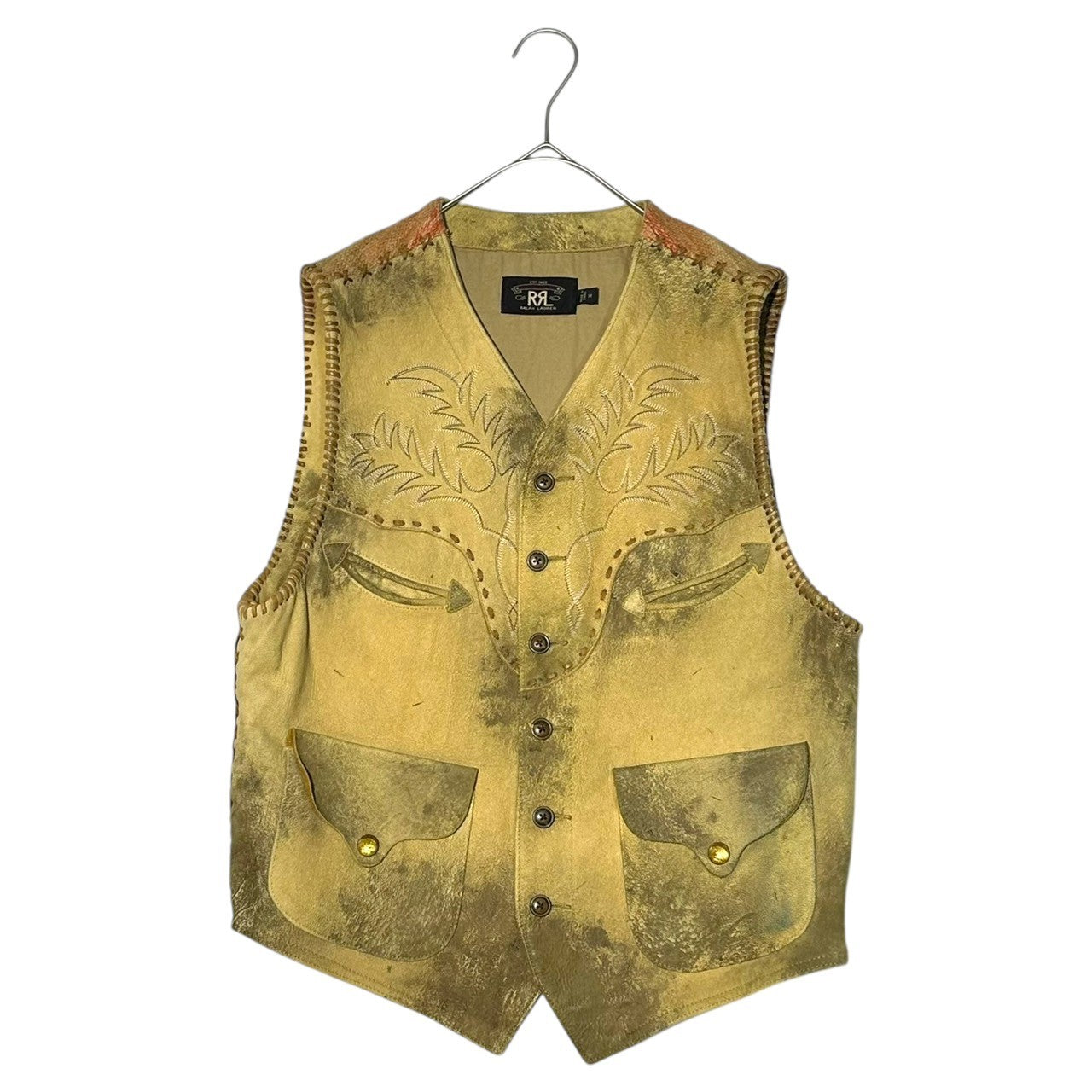 RRL(ダブルアールエル) 00's Vintage finish Back blanket Deer skin  Leather Western vest ヴィンテージ加工 裏ブランケット ディアスキン  レザー ウエスタンベスト M アイボリー