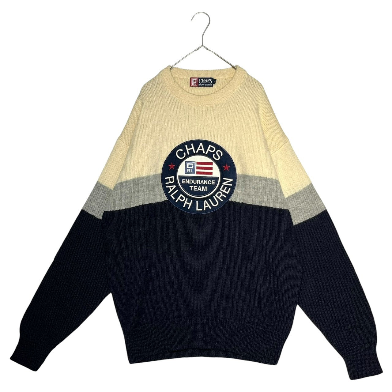 CHAPS(チャップス) 90's "CHAPS RALPH LAUREN"  circle logo knit wool サークル ロゴ ウール ニット 1638-3551 L アイボリー×ネイビー ラルフローレン