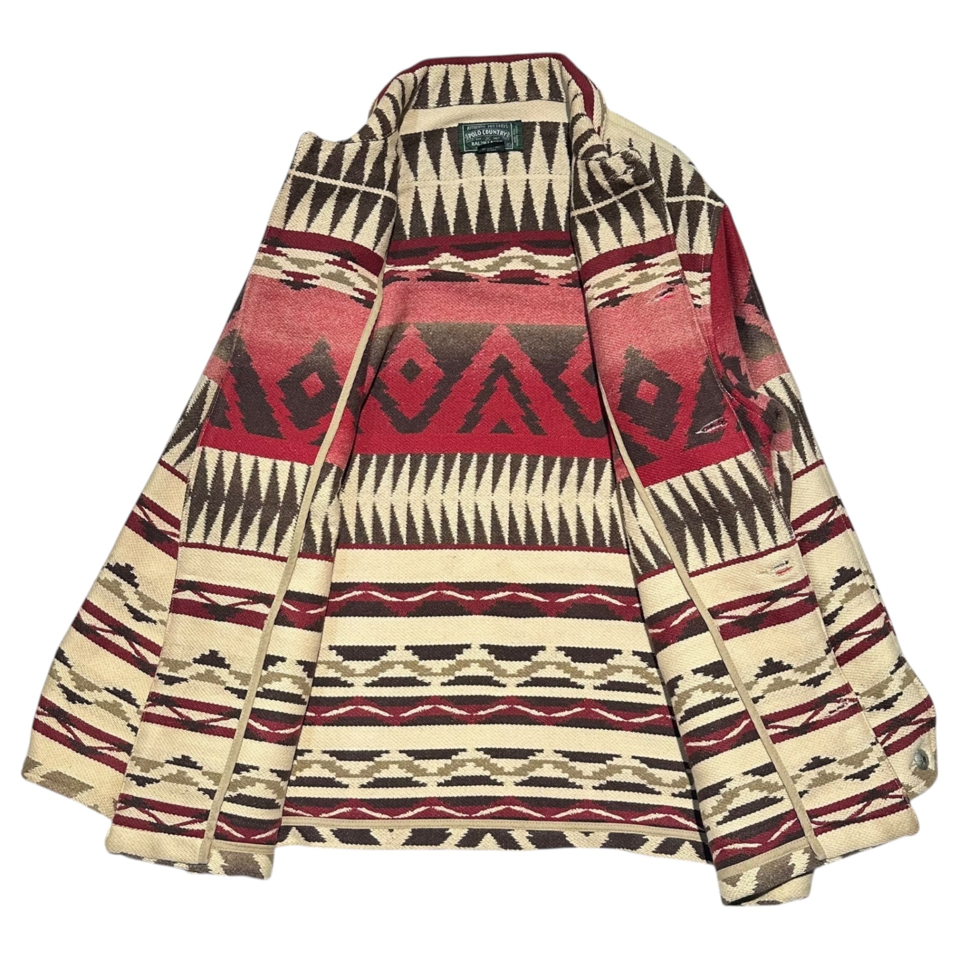 POLO COUNTRY(ポロカントリー) 80~90's Vintage-processed Chimayo button Native coverall jacket ヴィンテージ加工 チマヨボタン ネイティブ カバーオール ジャケット L アイボリー×レッド