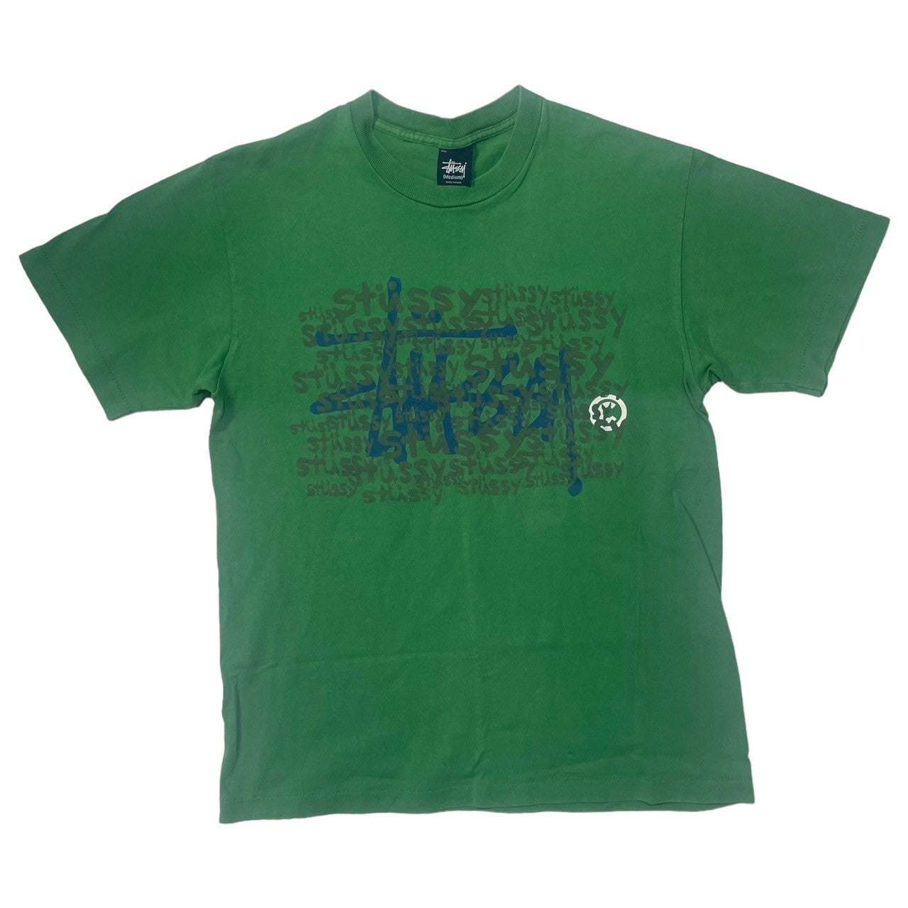 STUSSY(ステューシー) 90's~00's VINTAGE Tシャツ with lots of logos ロゴ 紺タグ SIZE M グリーン  90～00年代 OLD STUSSY