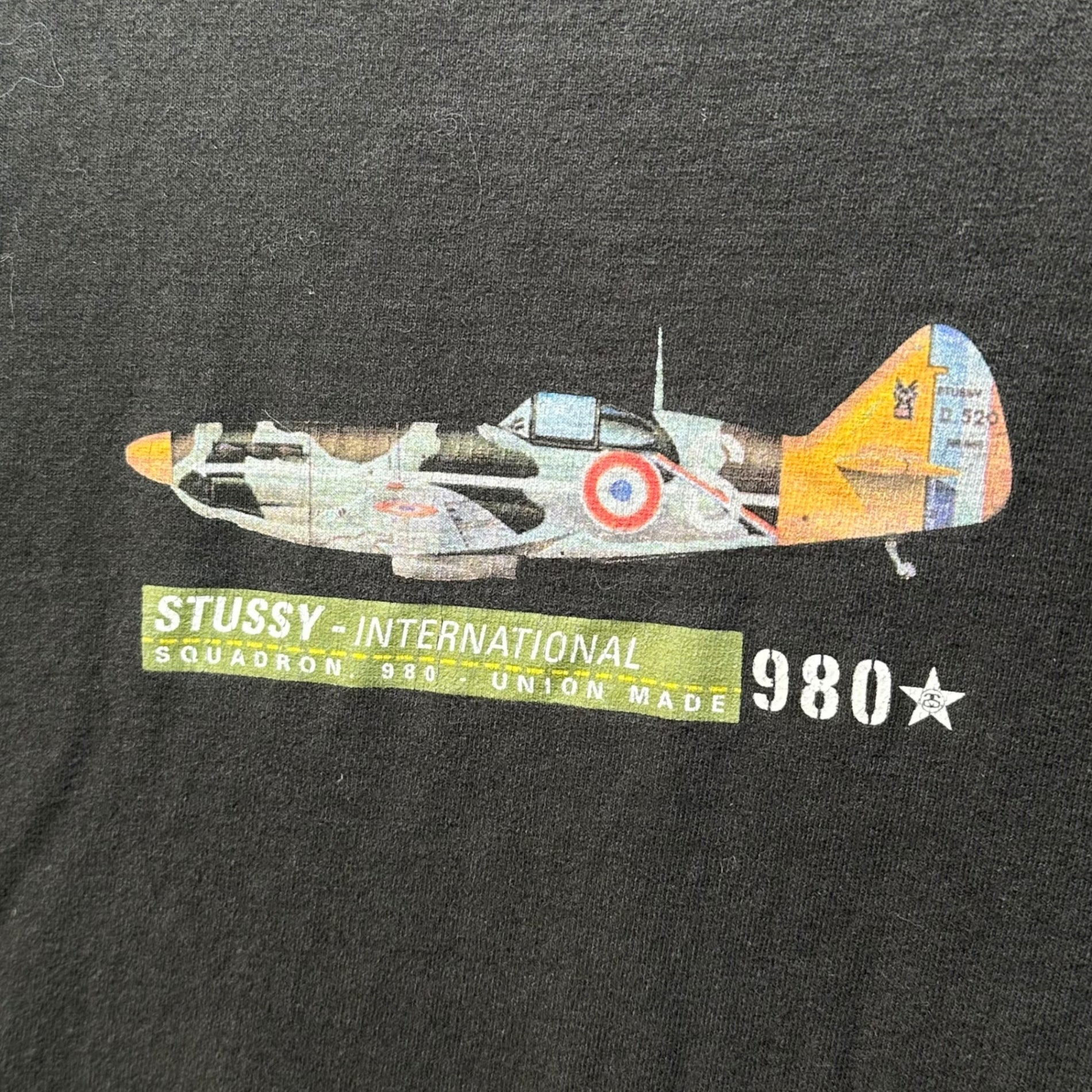 STUSSY(ステューシー) 90's INTERNATIONAL STUSSY-INTERNATIONAL SQUADRON 980 90年代 戦闘機 Tｼｬﾂ XL フェードブラック MADE IN USA