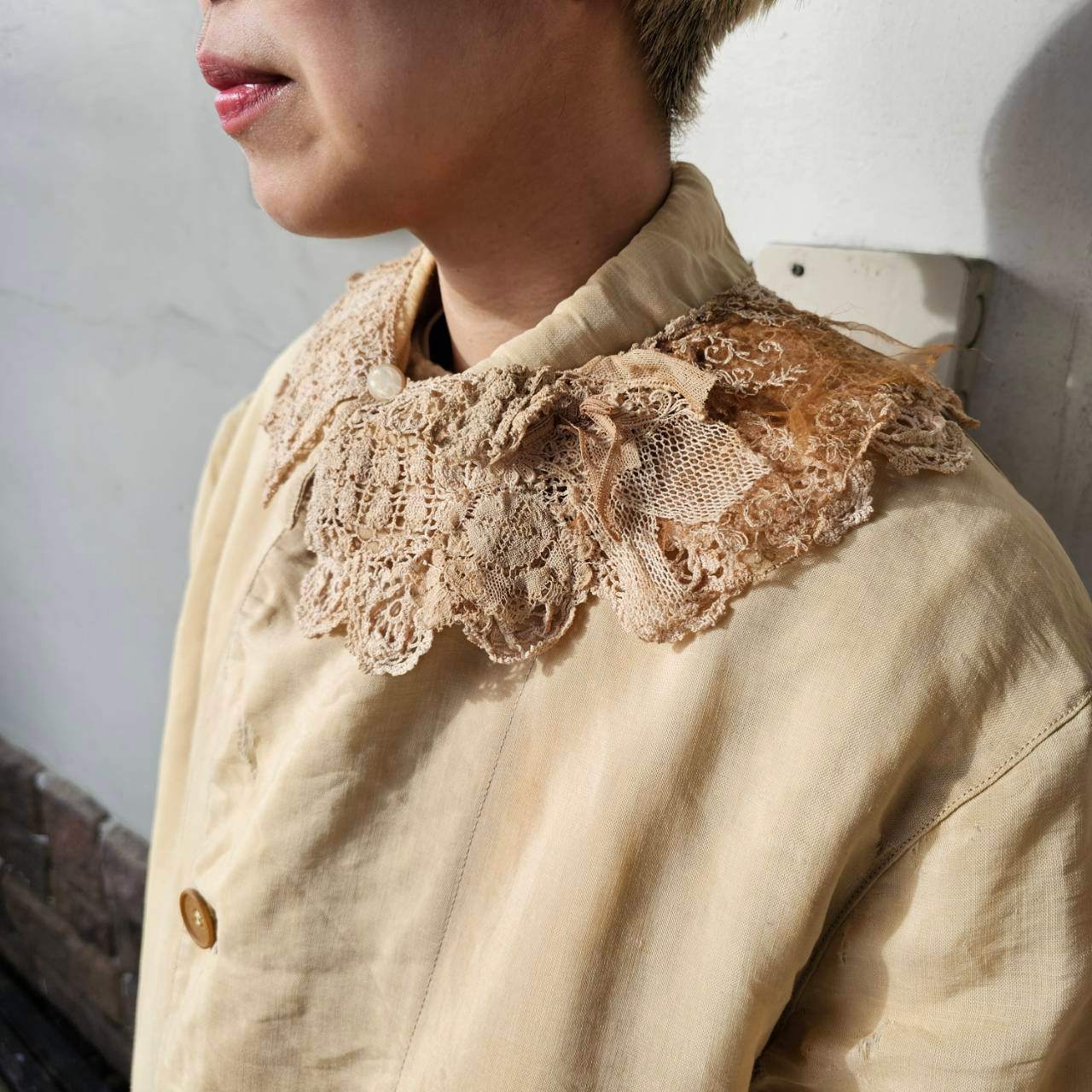 Euro vintage(ヨーロッパヴィンテージ) the cotton delicate lace collar 繊細な花模様レースのコットンつけ襟 ベージュ