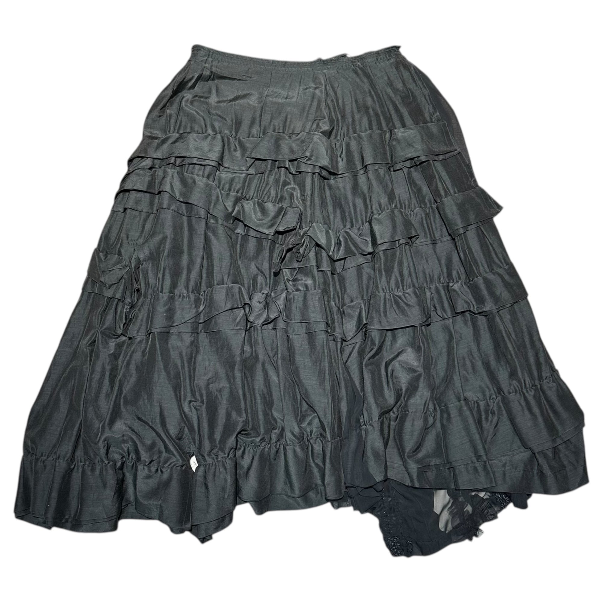 COMME des GARCONS(コムデギャルソン) Lace-embellished tiered skirt レース装飾 ティアード スカート S ブラック 品質表示タグ切取