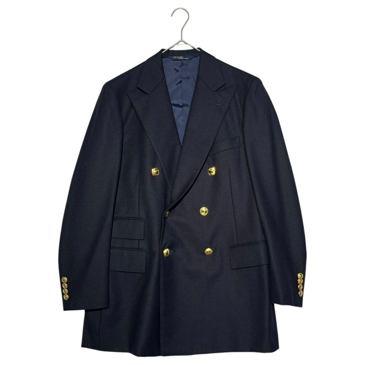 POLO RALPH LAUREN(ポロラルフローレン) 80’s ~ 90's Gold button double navy blazer 金ボタン ダブル 紺ブレザー 96A6(M程度) ネイビー 80年代～90年代 ヴィンテージ 紺ブレ トラッド