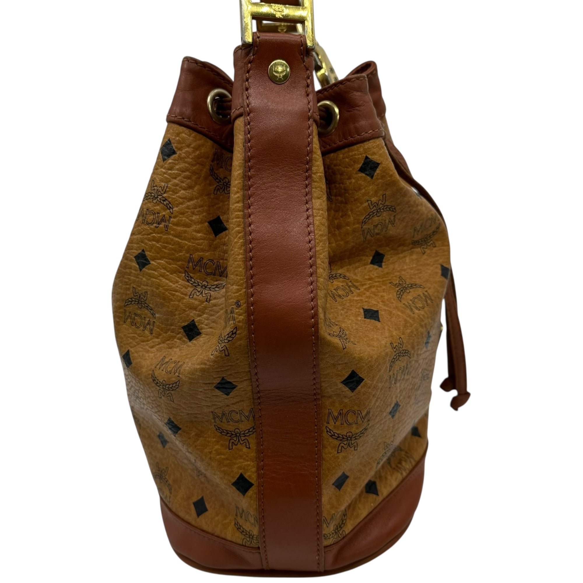 MCM(エムシーエム) Logo drawstring shoulder bag ロゴ 巾着 ショルダー バッグ ブラウン ririジップ