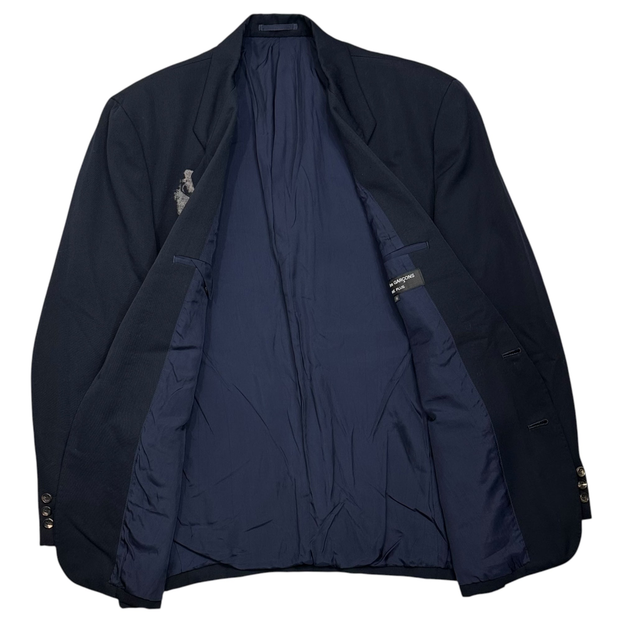 COMME des GARCONS HOMME PLUS(コムデギャルソンオムプリュス) 1990's Vintage Rubber-Printed Wool 2-Button Jacket ヴィンテージ ラバー プリント ウール 2ボタン ジャケット PJ-05091 M ネイビー AD1991 90年代 アーカイブ