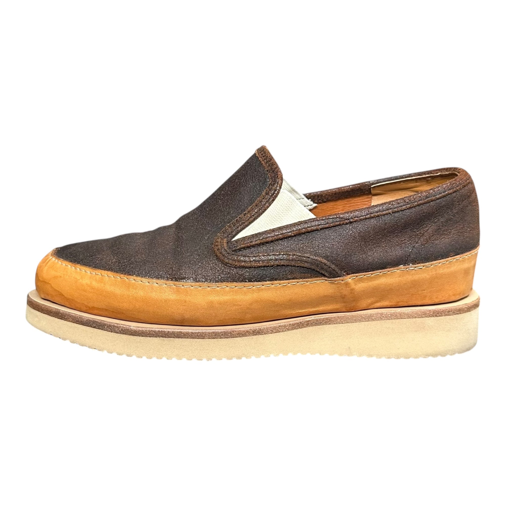 COMME des GARCONS JUNYA WATANABE MAN(コムデギャルソンジュンヤワタナベマン) Vibram sole Cracked Leather Slip-Ons クラック レザー スリッポン 表記無(27cm程度) ブラウン