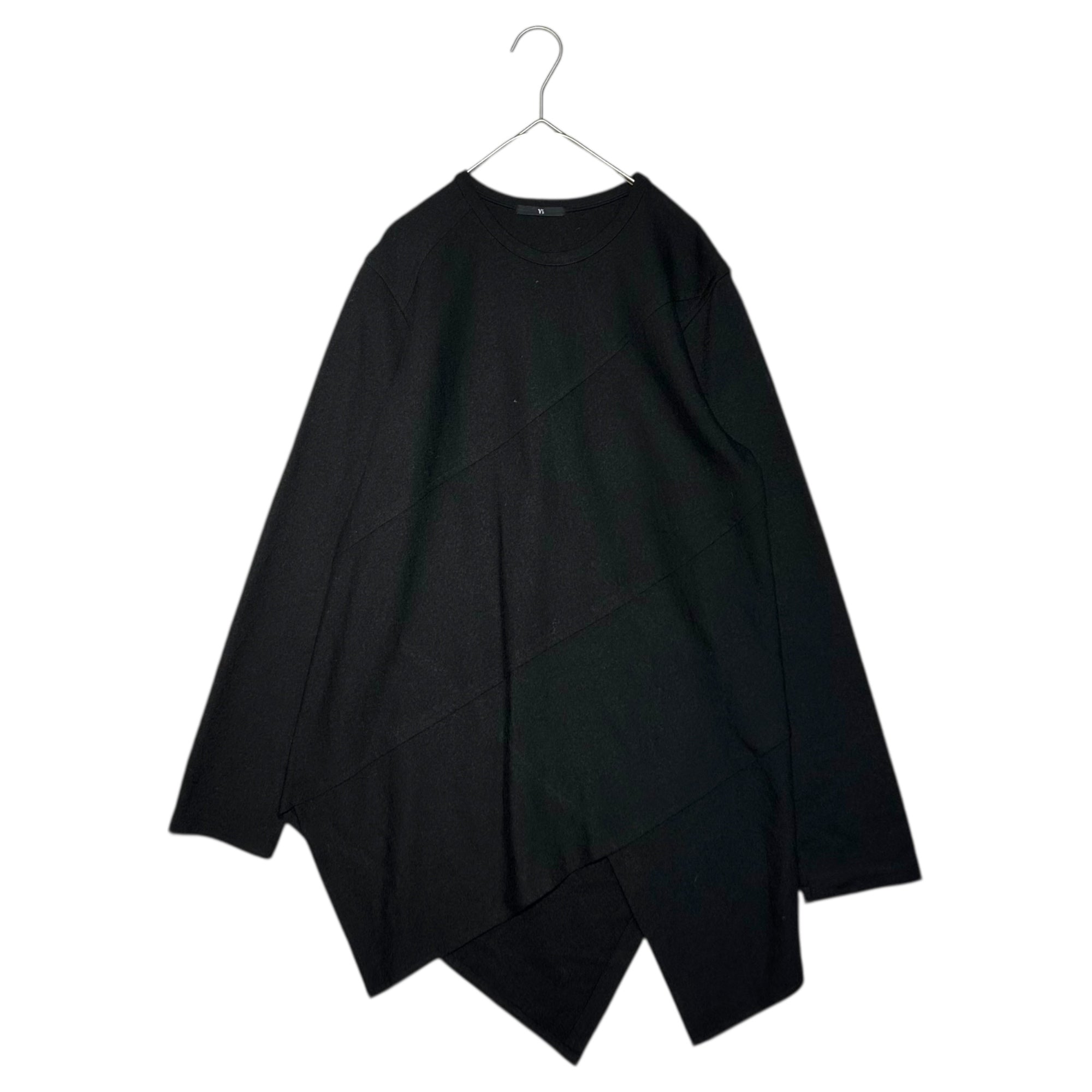 Ｙ's ワイズ 23SS レーヨンローン シャーリング カットソー 黒1 Y's(ワイズ) 90's Crew neck modified wool cut and sew クルーネック