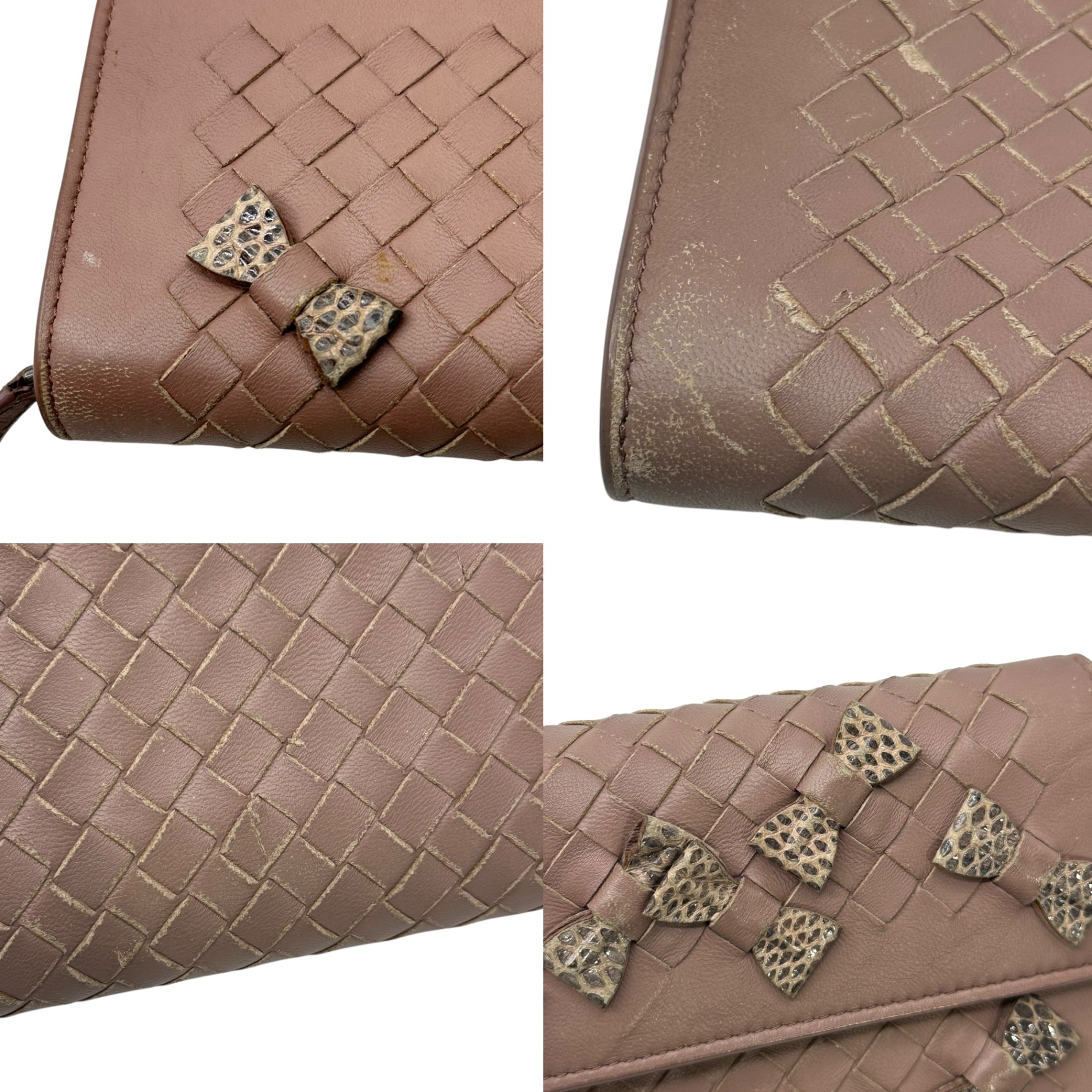 BOTTEGA VENETA(ボッテガヴェネタ) Intrecciato Ribbon-Decorated Long Wallet イントレチャート リボン装飾 長財布 S01963582N ピンクベージュ