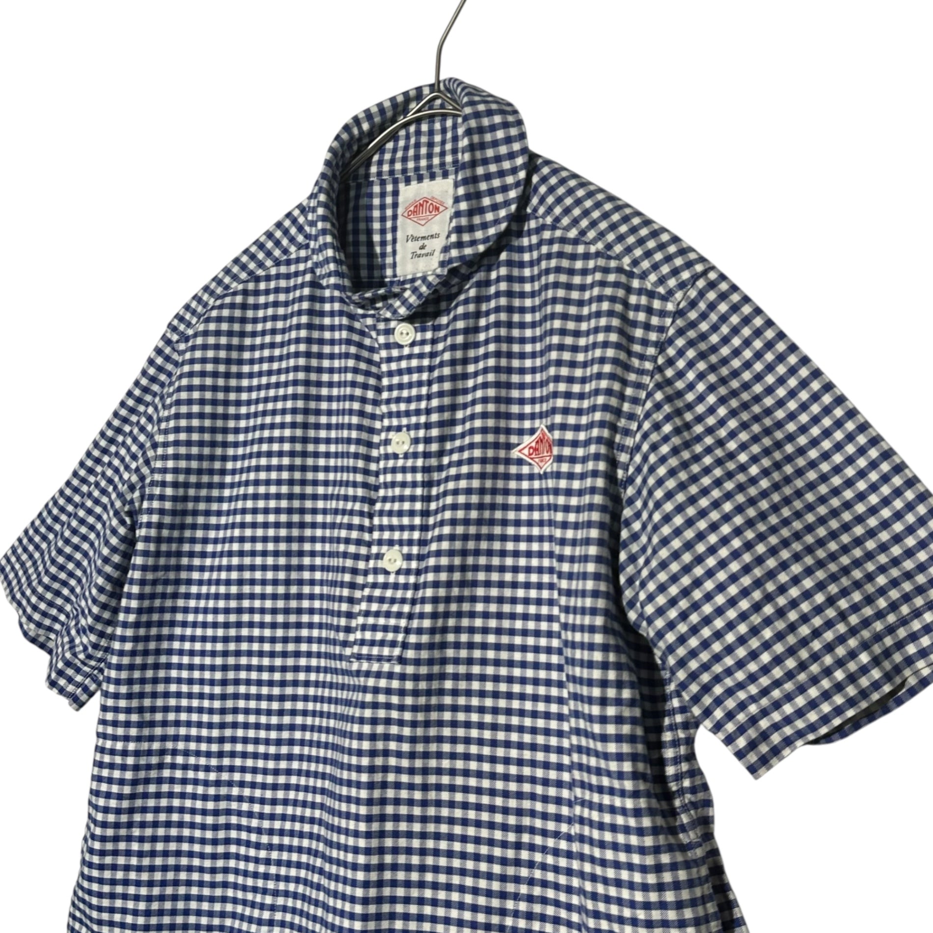 DANTON(ダントン) Round Collar Oxford Check Pullover Shirt ラウンドカラー オックスフォード チェック プルオーバー シャツ JD-3565 34(XS程度) ブルー×ホワイト